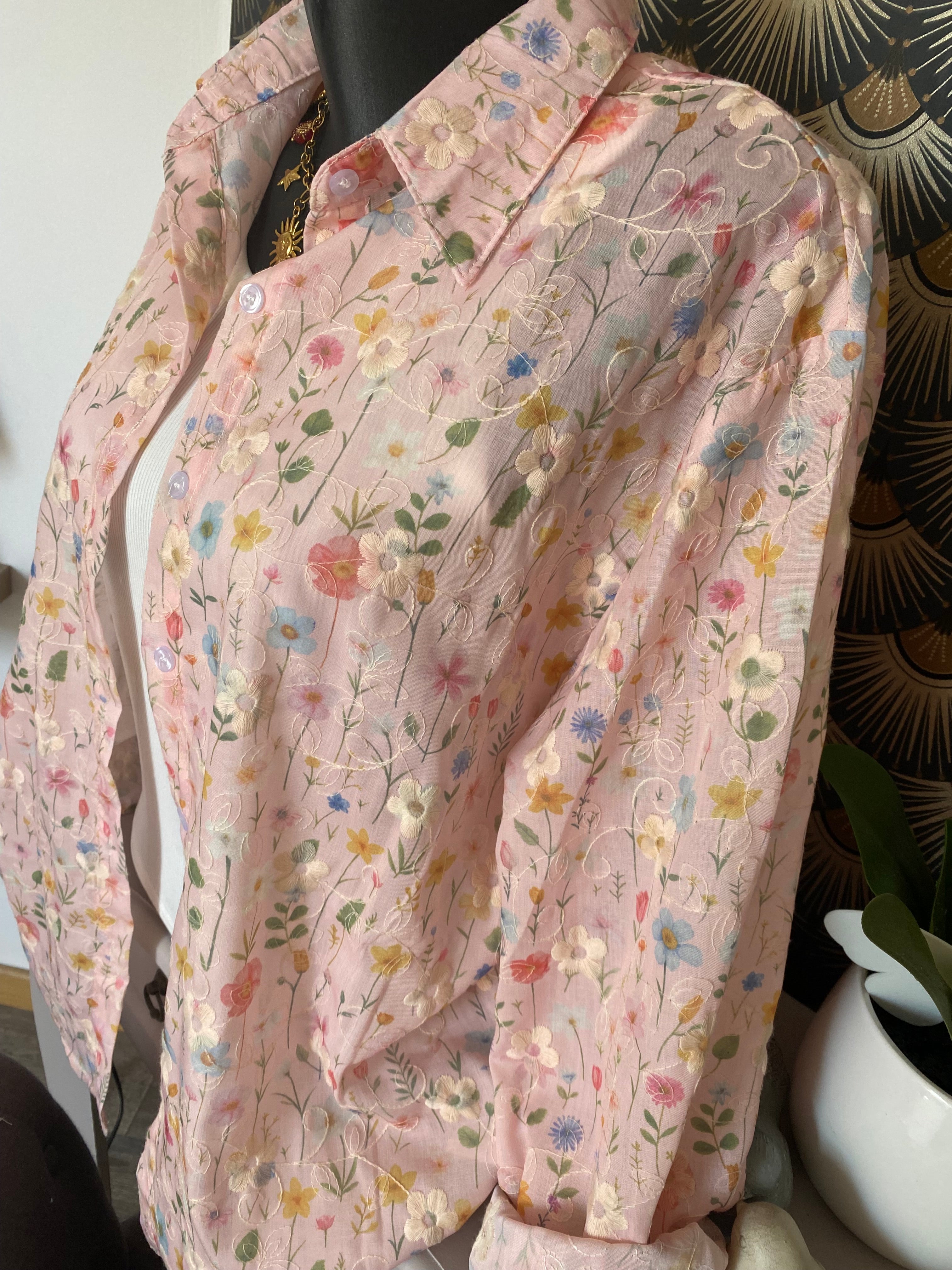 ENSEMBLE TOP ET CHEMISE BRODE  TU 34/40ROSE