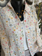 ENSEMBLE TOP ET CHEMISE BRODE  TU 34/40BLANC
