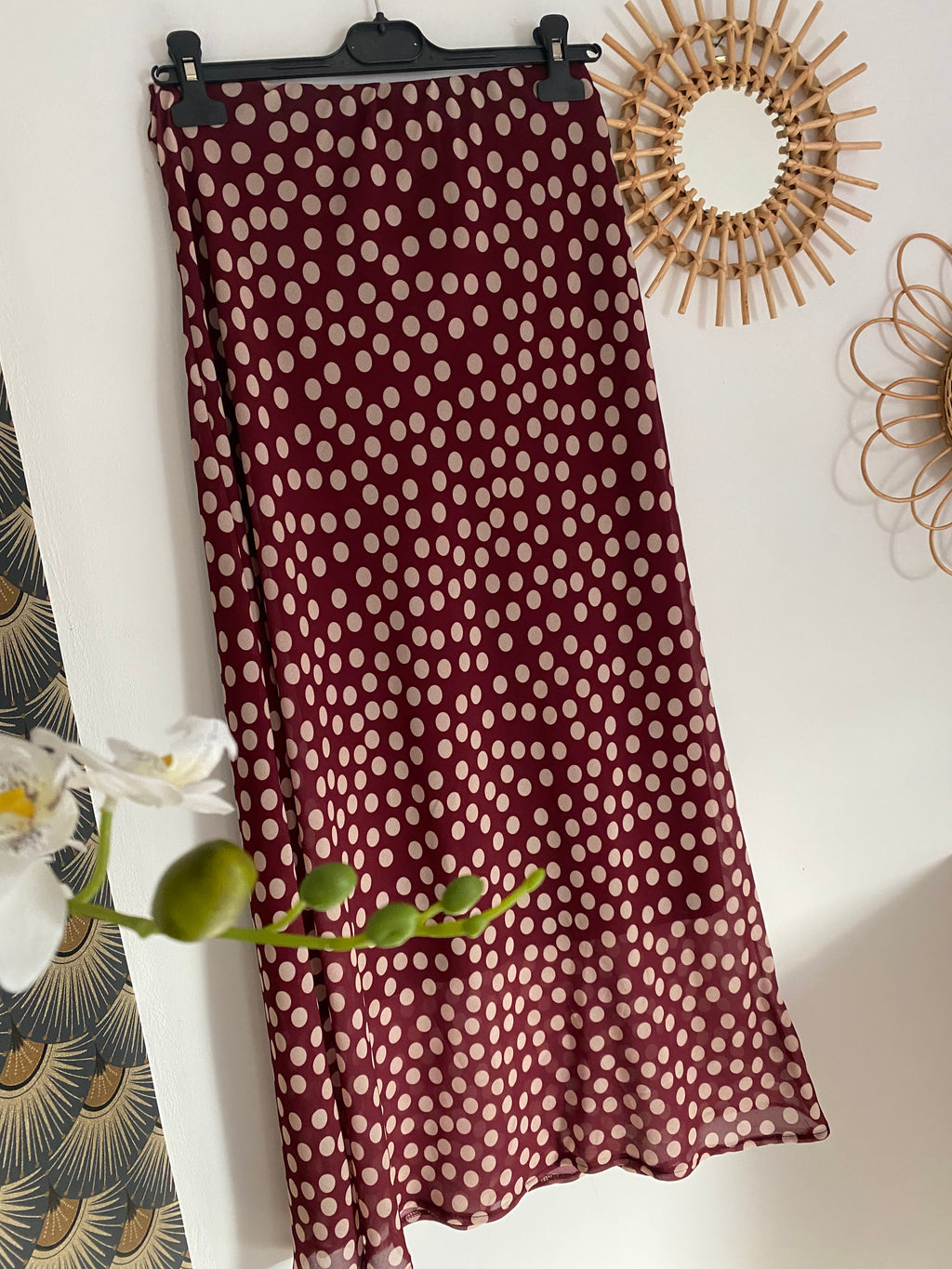 JUPE LONGUE A POIS  TU 34/42  BORDEAUX