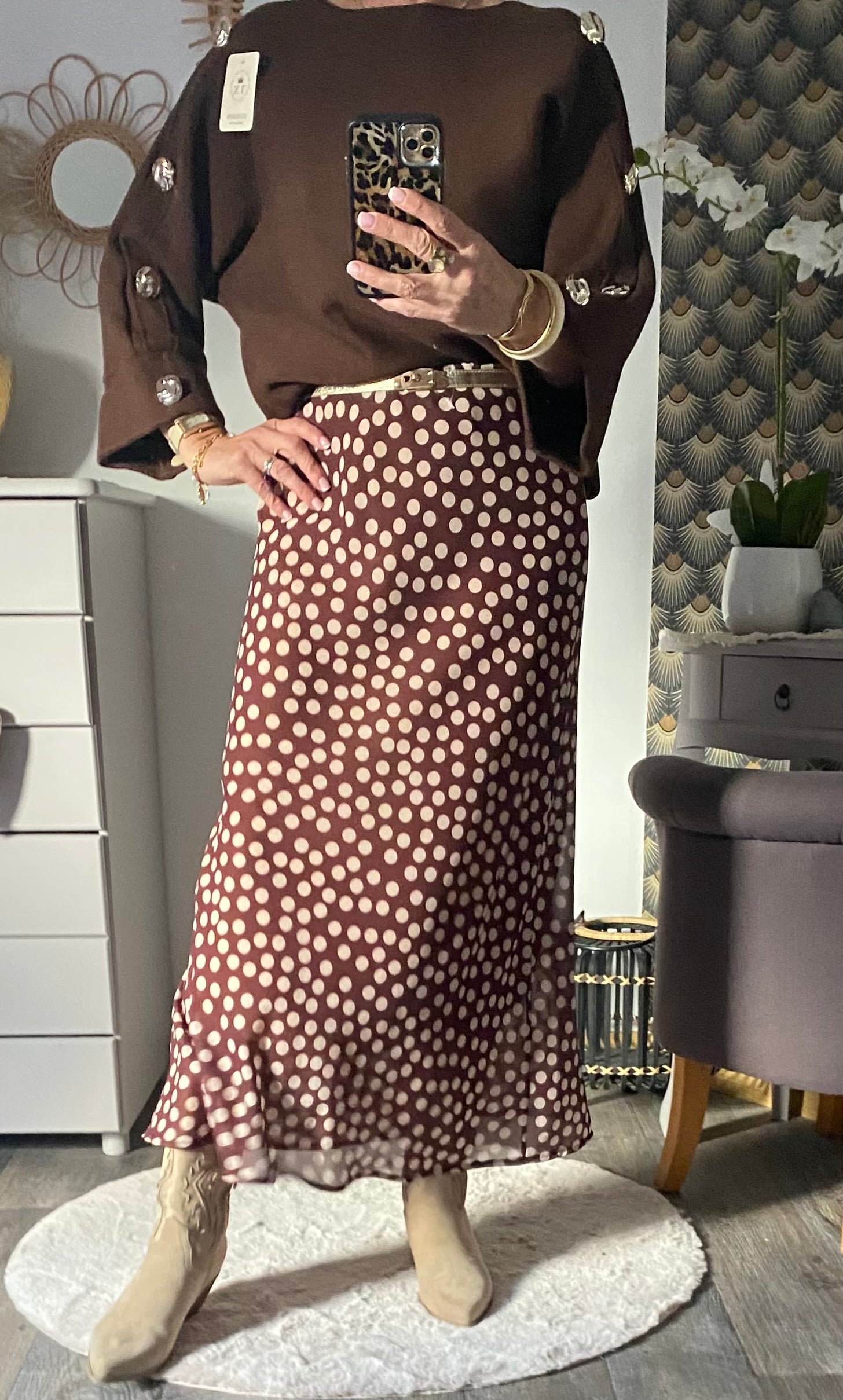 JUPE LONGUE A POIS  TU 34/42  CHOCO