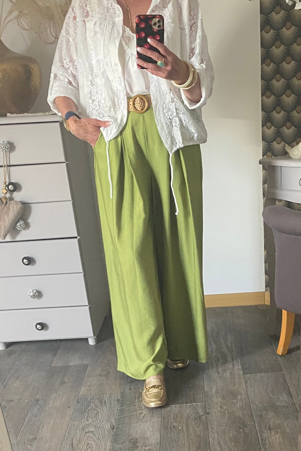 PANTALON FLUIDE PALAZZO  VERT OLIVE TU 36/42