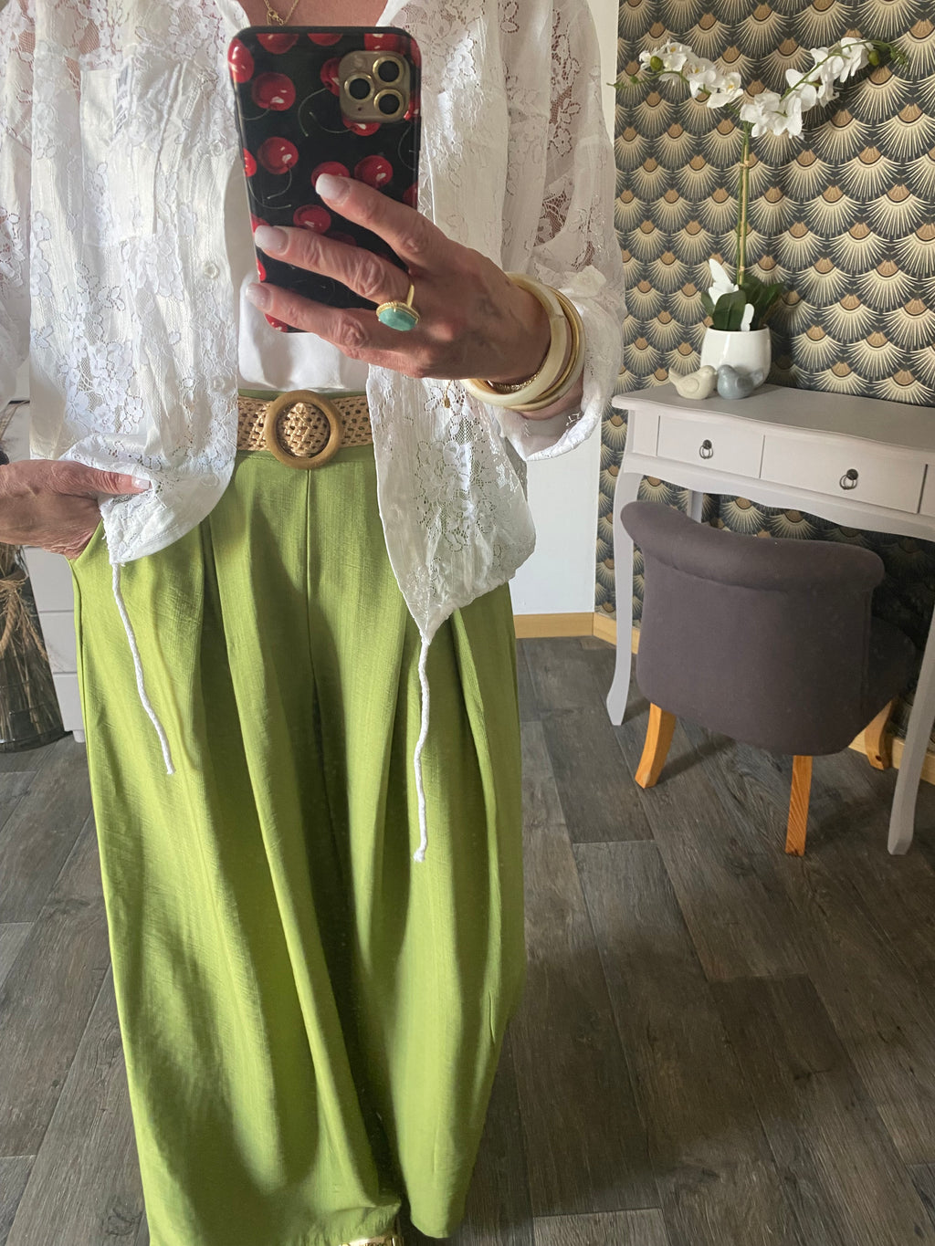 PANTALON FLUIDE PALAZZO  VERT OLIVE TU 36/42