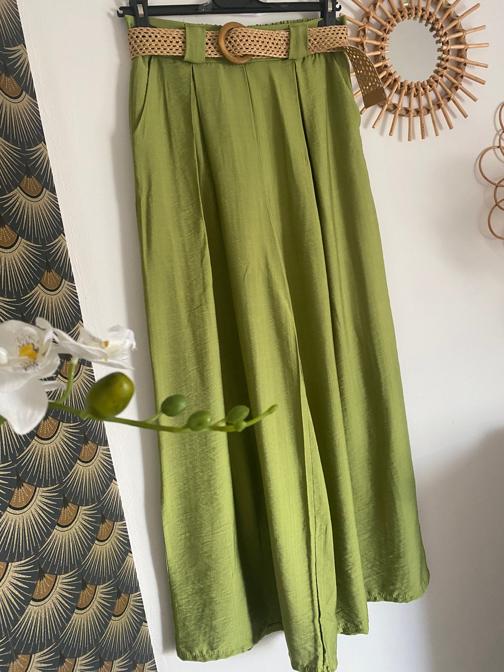 PANTALON FLUIDE PALAZZO  VERT OLIVE TU 36/42
