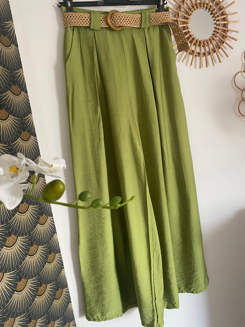 PANTALON FLUIDE PALAZZO  VERT OLIVE TU 36/42