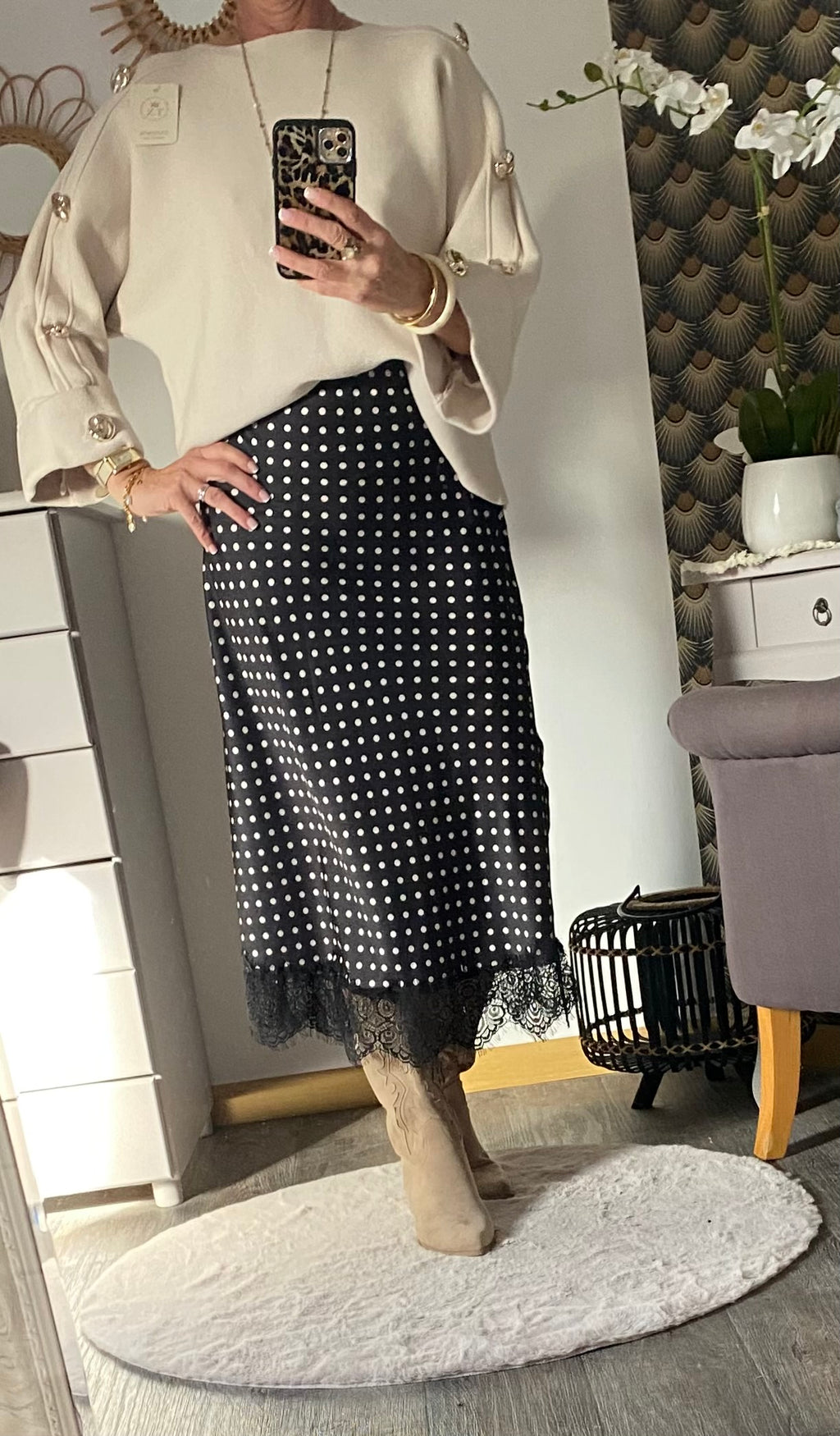 JUPE SATIN A POIS  TTU 34/40  NOIRE