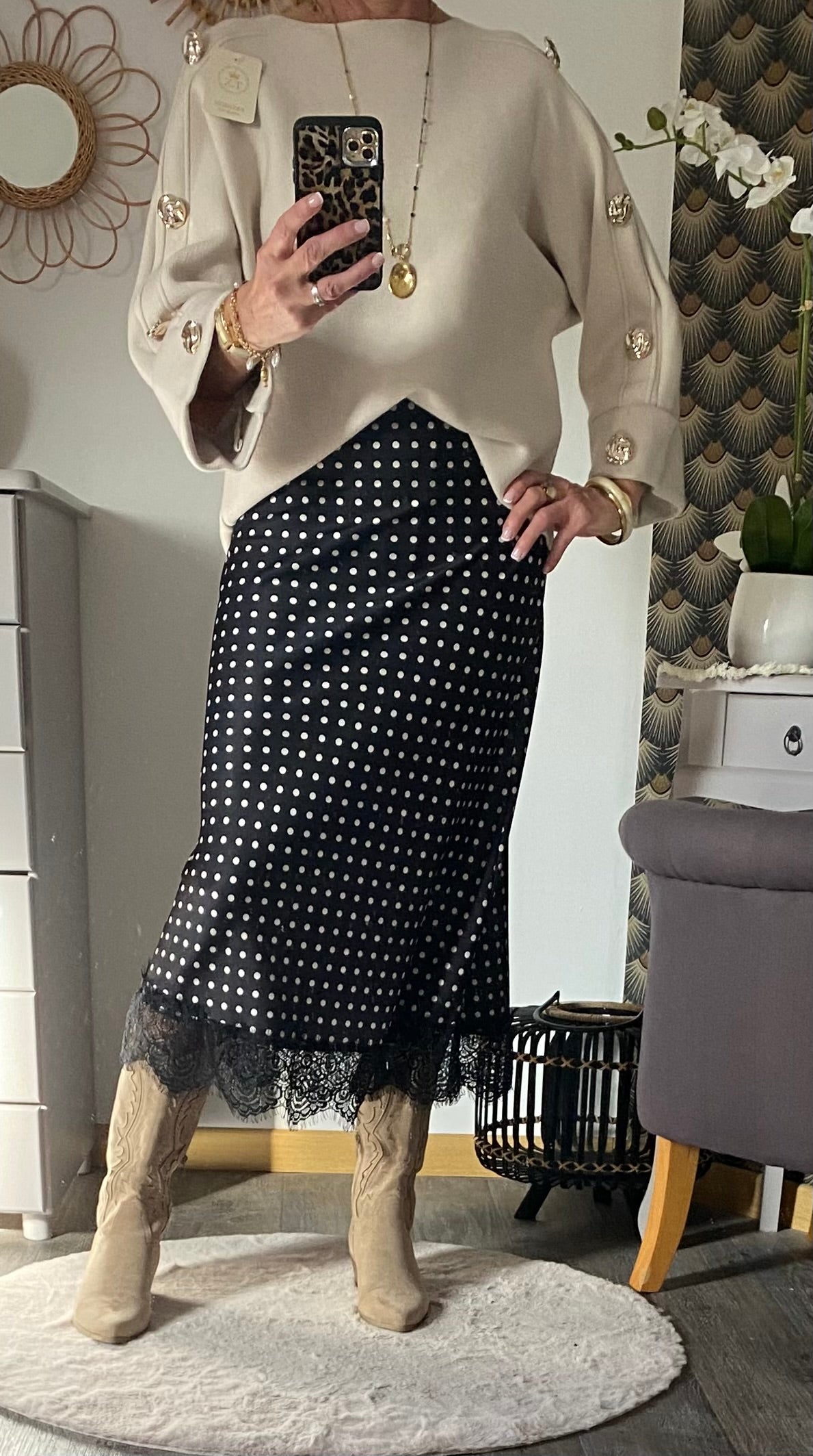 JUPE SATIN A POIS  TTU 34/40  NOIRE