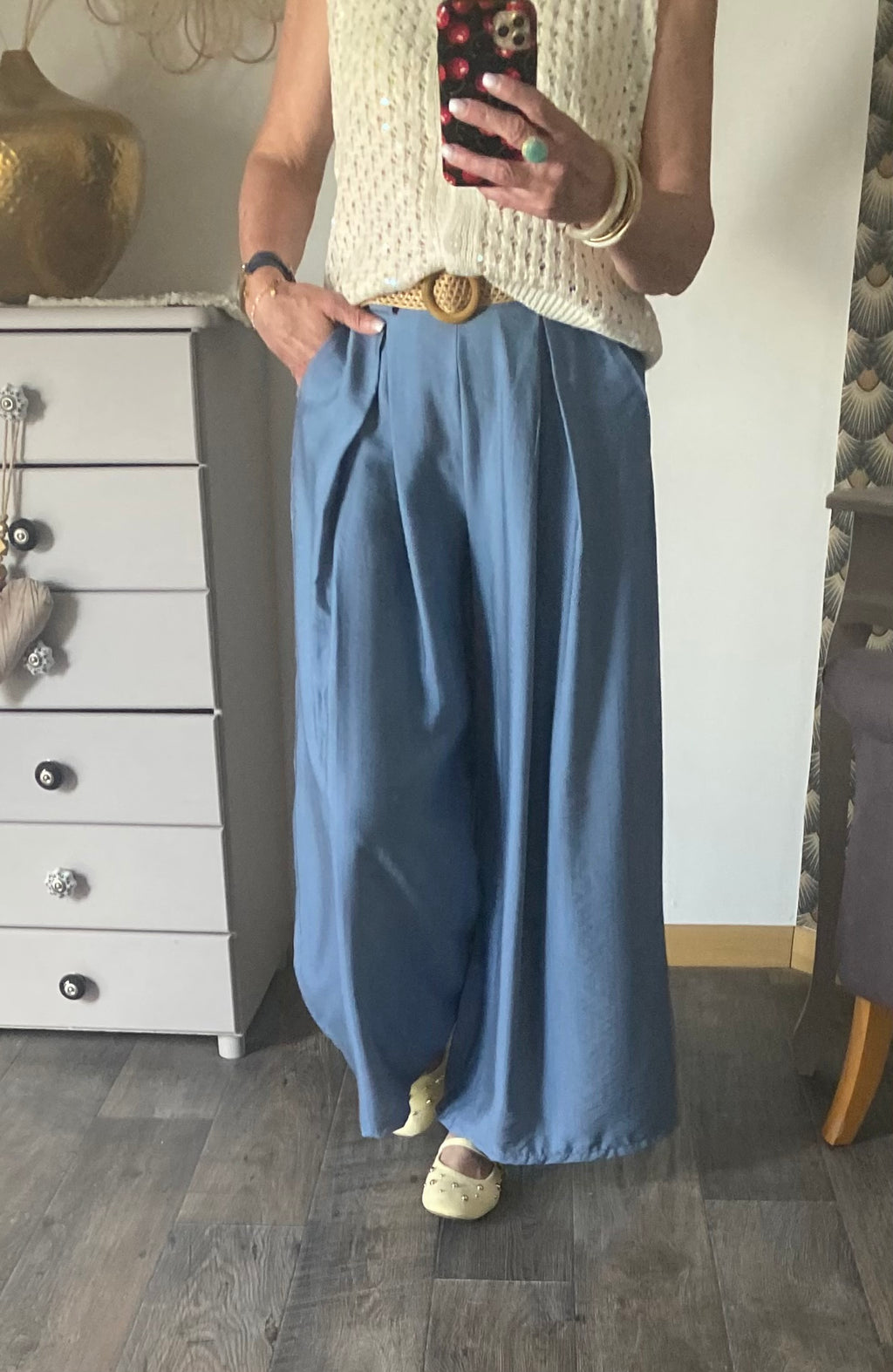 PANTALON FLUIDE PALAZZO  BLEU TU 36/42