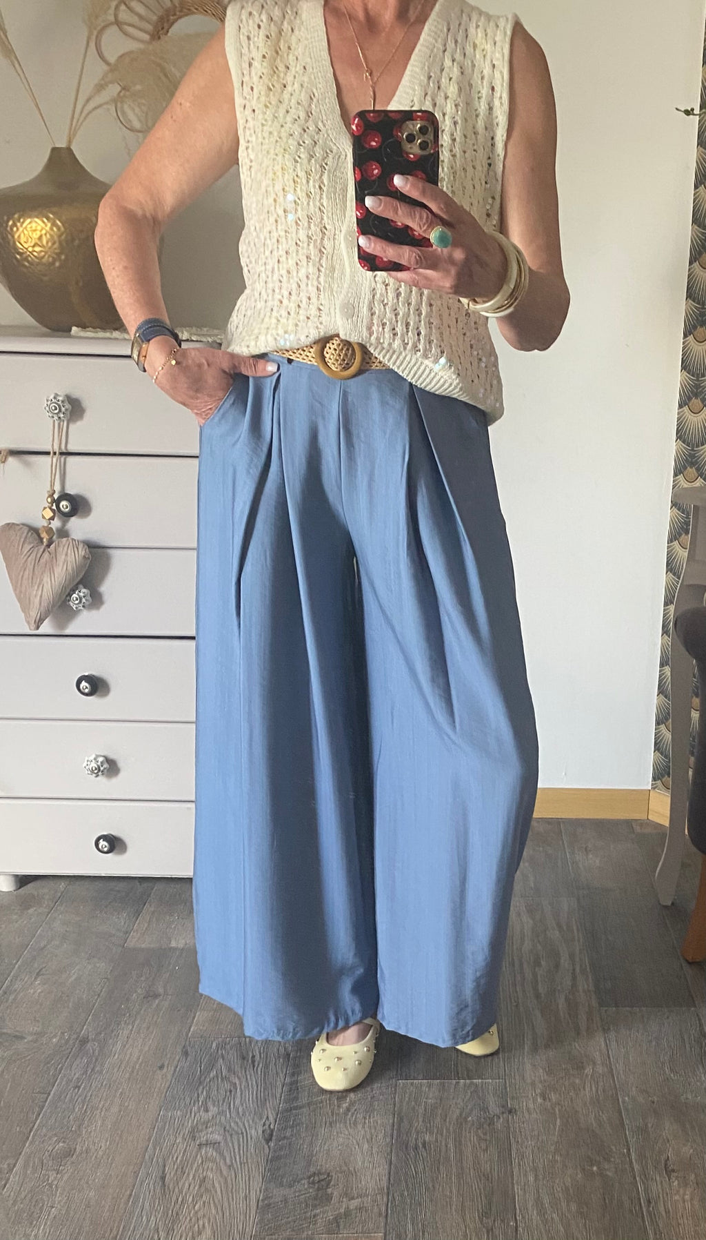 PANTALON FLUIDE PALAZZO  BLEU TU 36/42