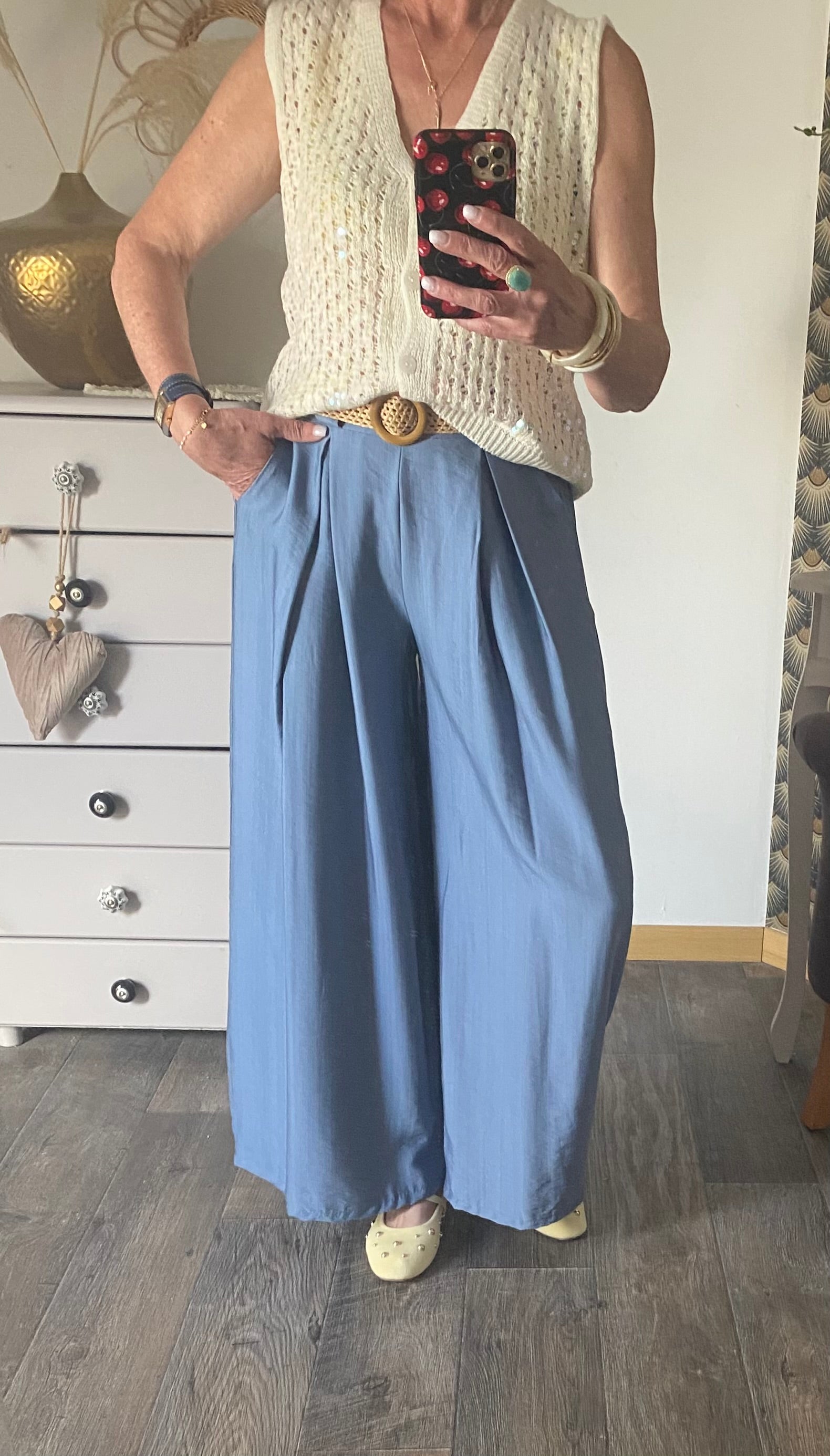 PANTALON FLUIDE PALAZZO  BLEU TU 36/42