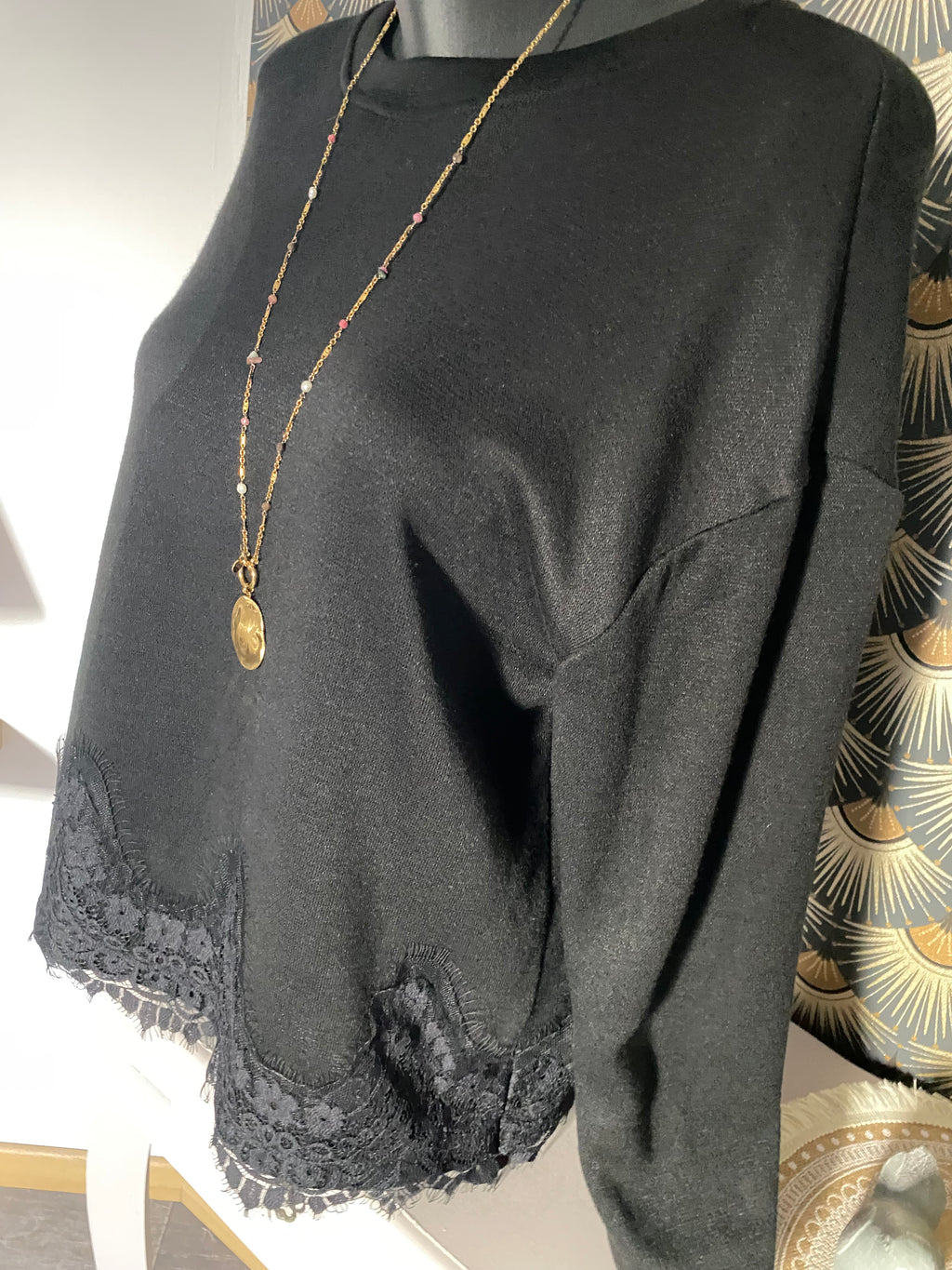 PULL DENTELLE TU 36/44 NOIR