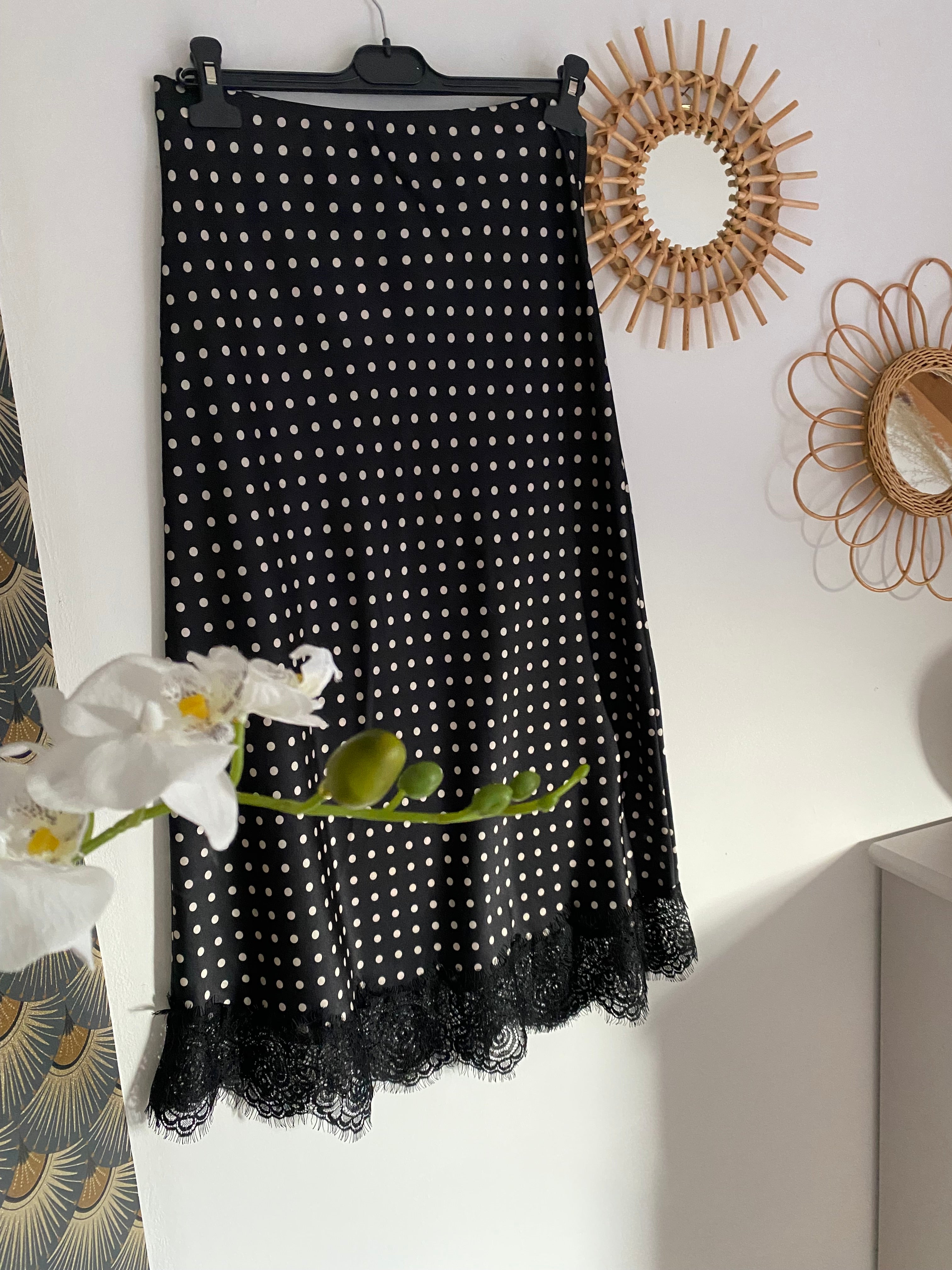 JUPE SATIN A POIS  TTU 34/40  NOIRE