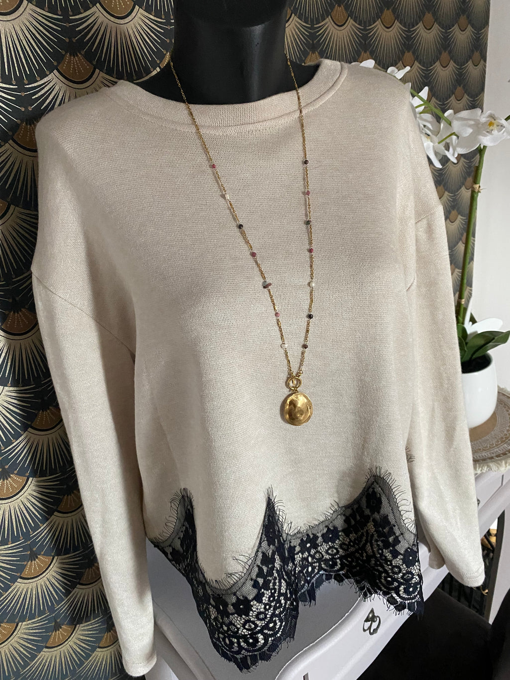 PULL DENTELLE TU 36/44 ECRU