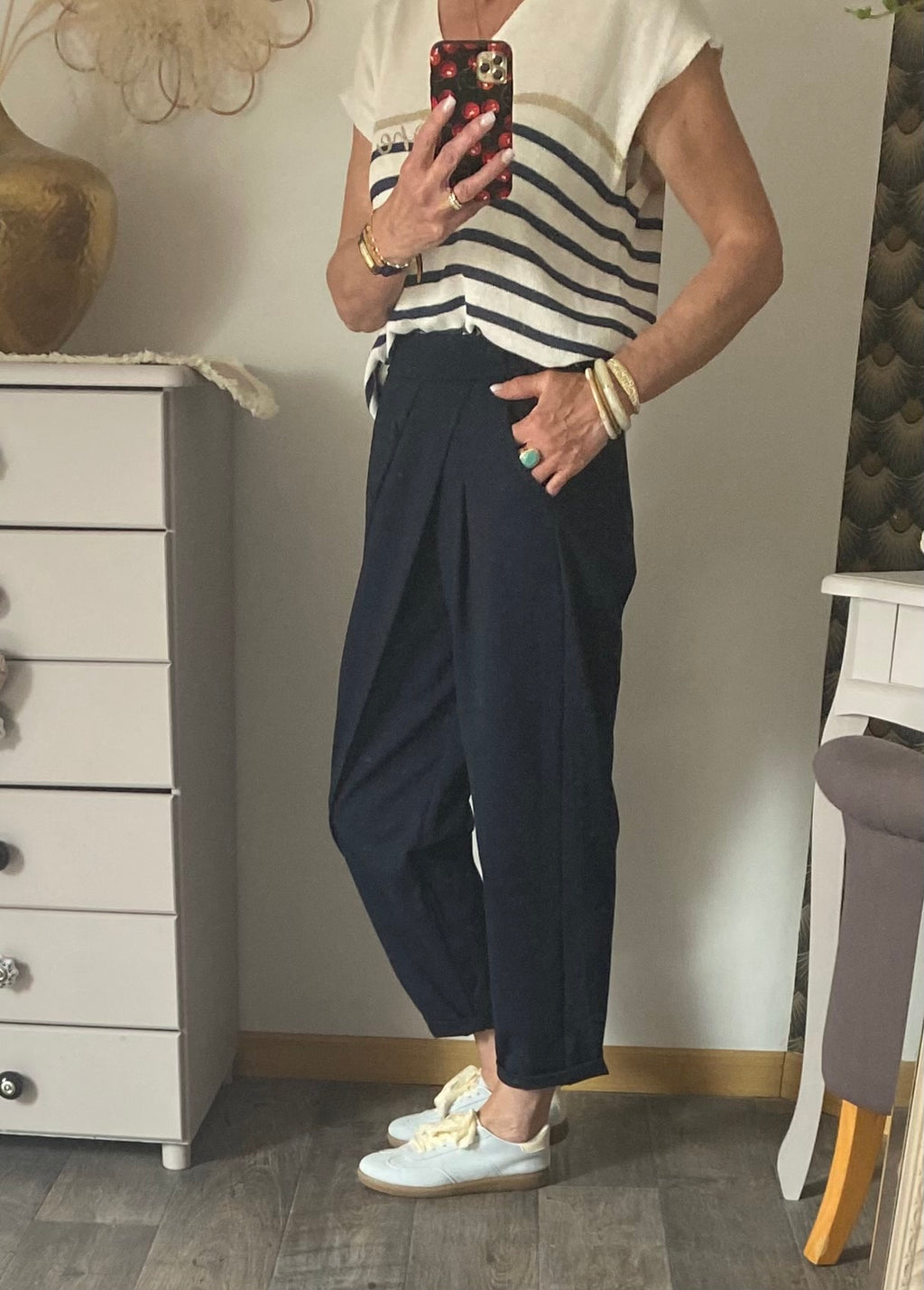 PANTALON ASYMETRIQUE  BLEU MARINE TU 38/46