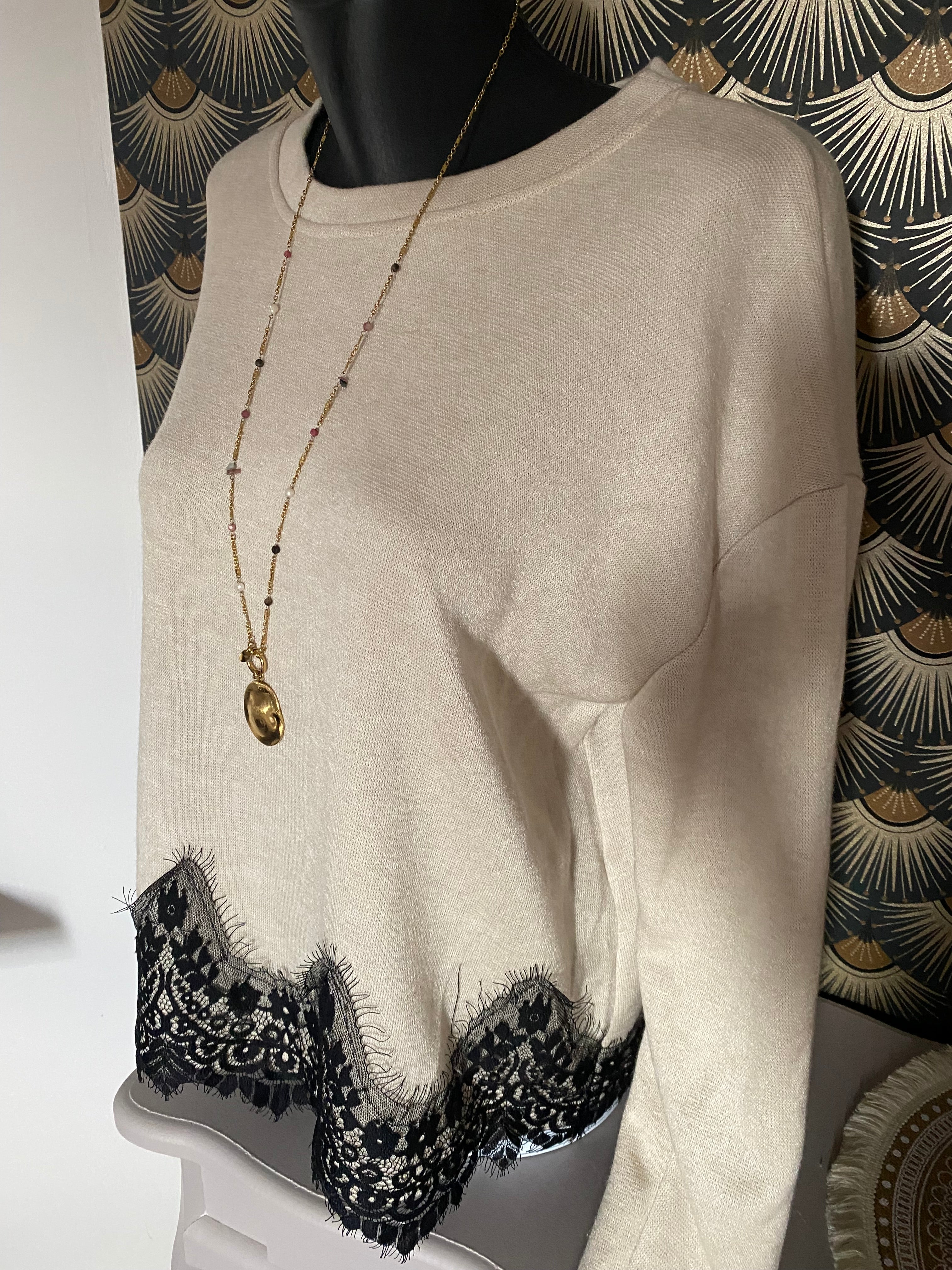 PULL DENTELLE TU 36/44 ECRU