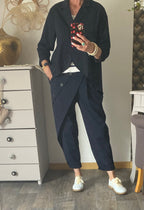 PANTALON ASYMETRIQUE  BLEU MARINE TU 38/46