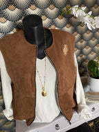 GILET ZIPE SUEDE TU36/44  CAMEL