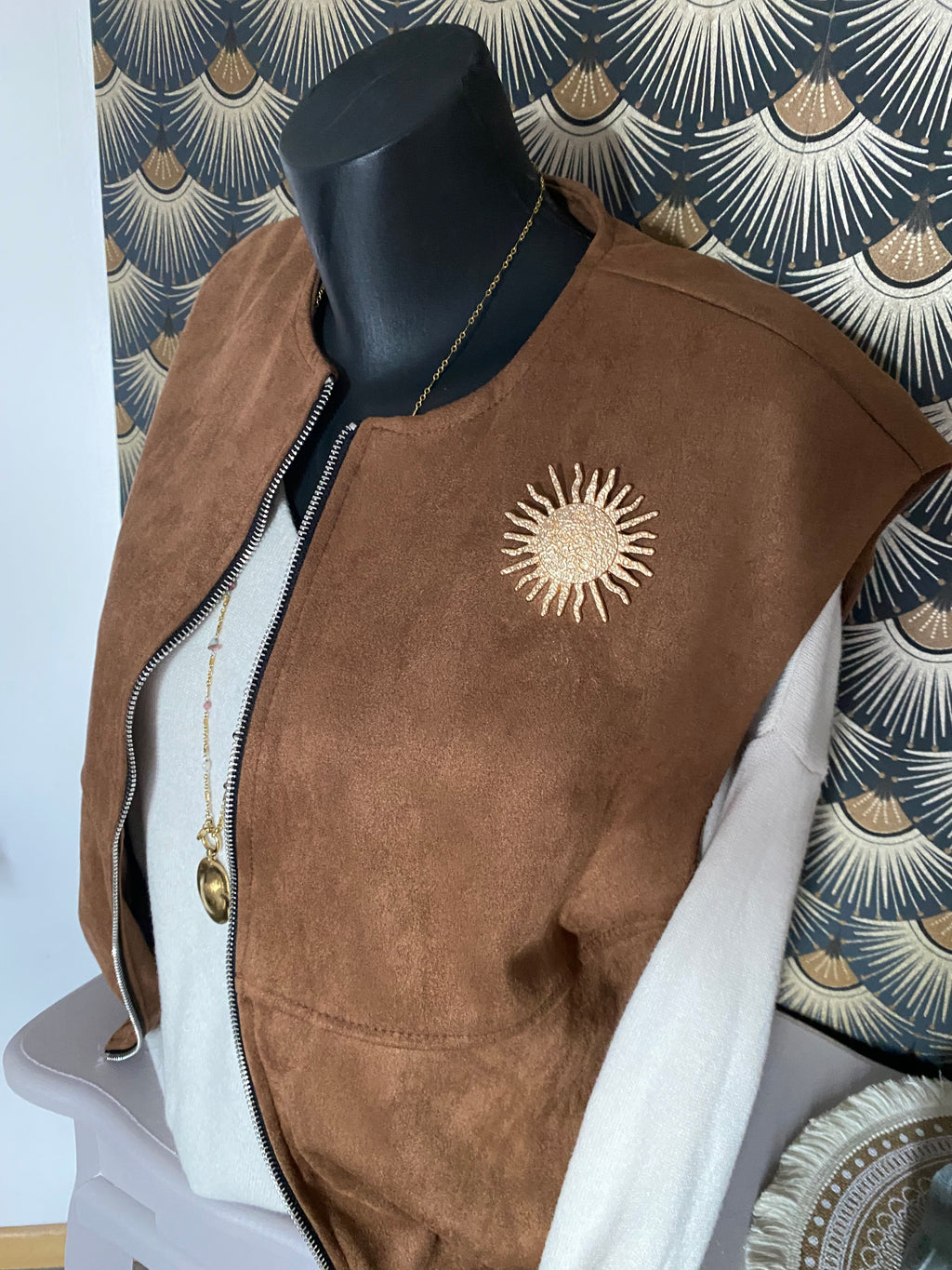 GILET ZIPE SUEDE TU36/44  CAMEL