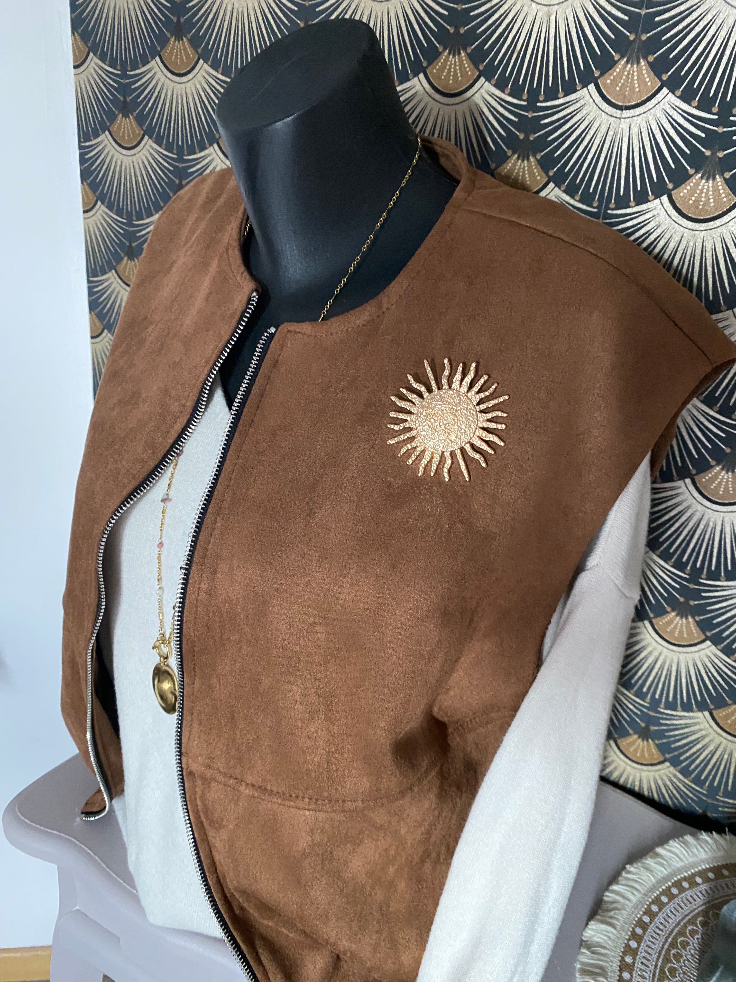GILET ZIPE SUEDE TU36/44  CAMEL