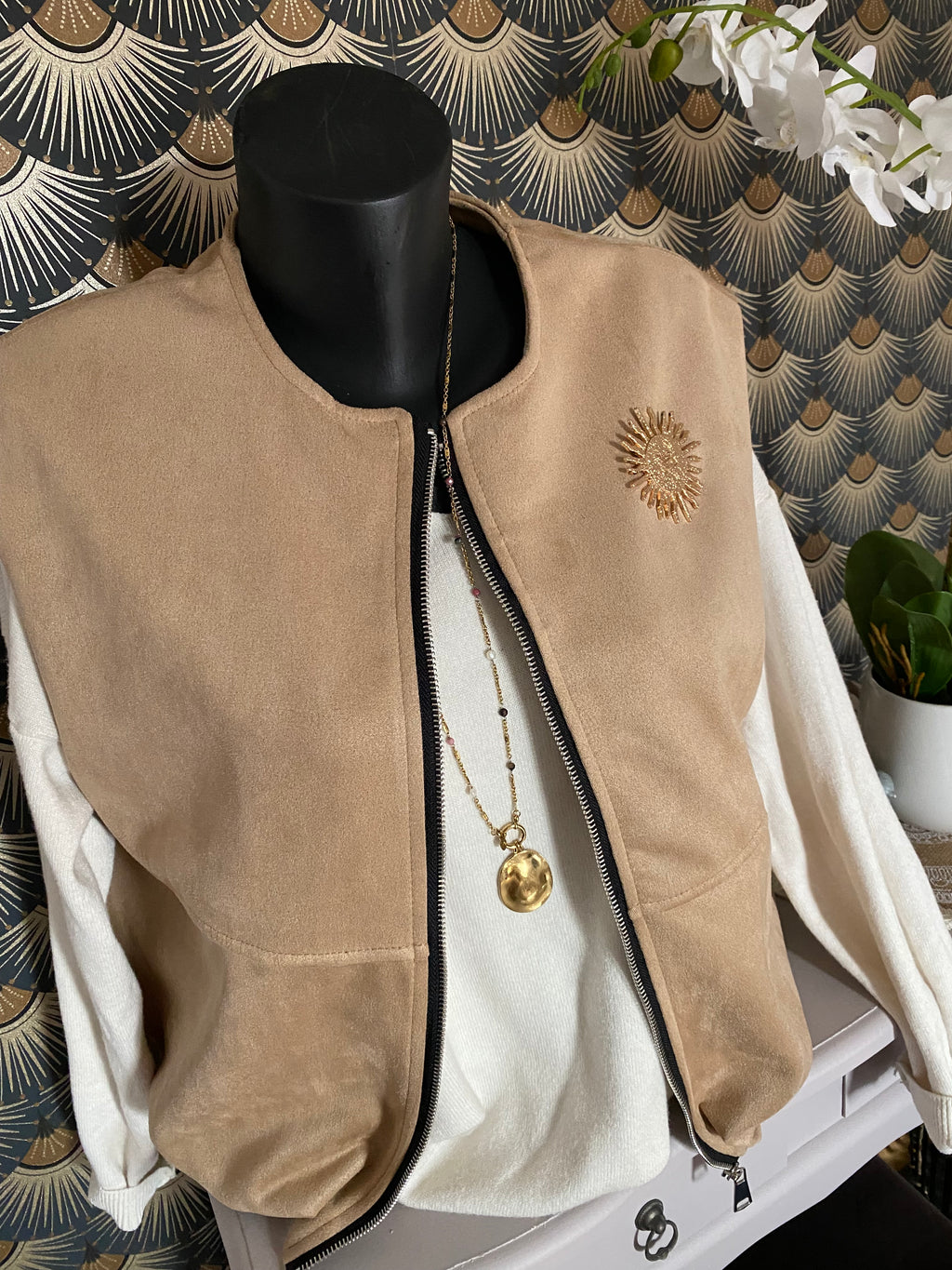 GILET ZIPE SUEDE TU36/44  BEIGE