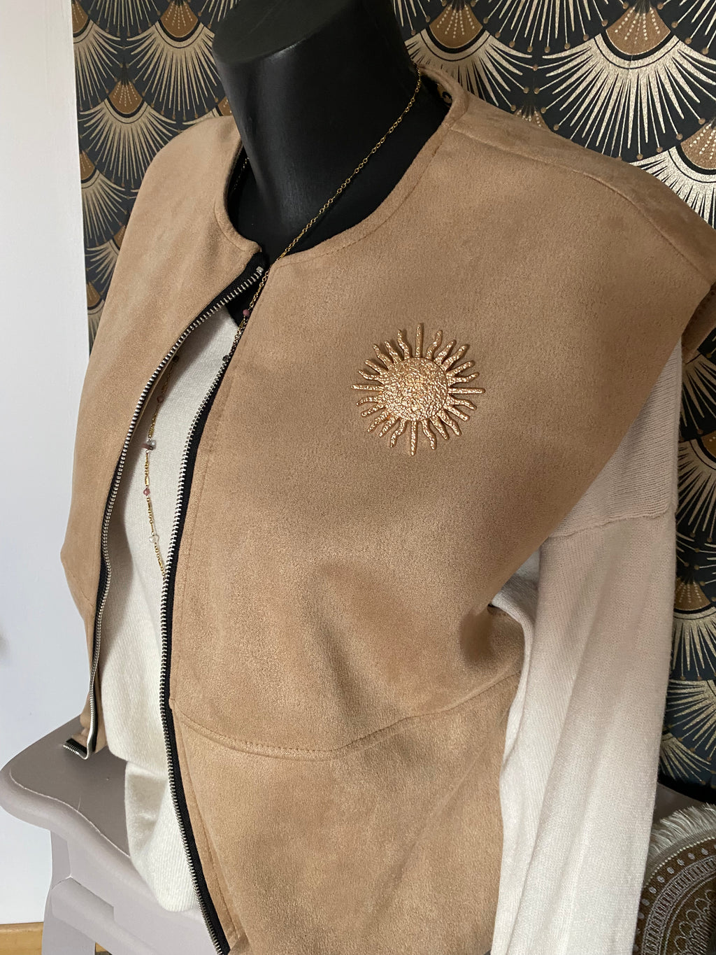 GILET ZIPE SUEDE TU36/44  BEIGE