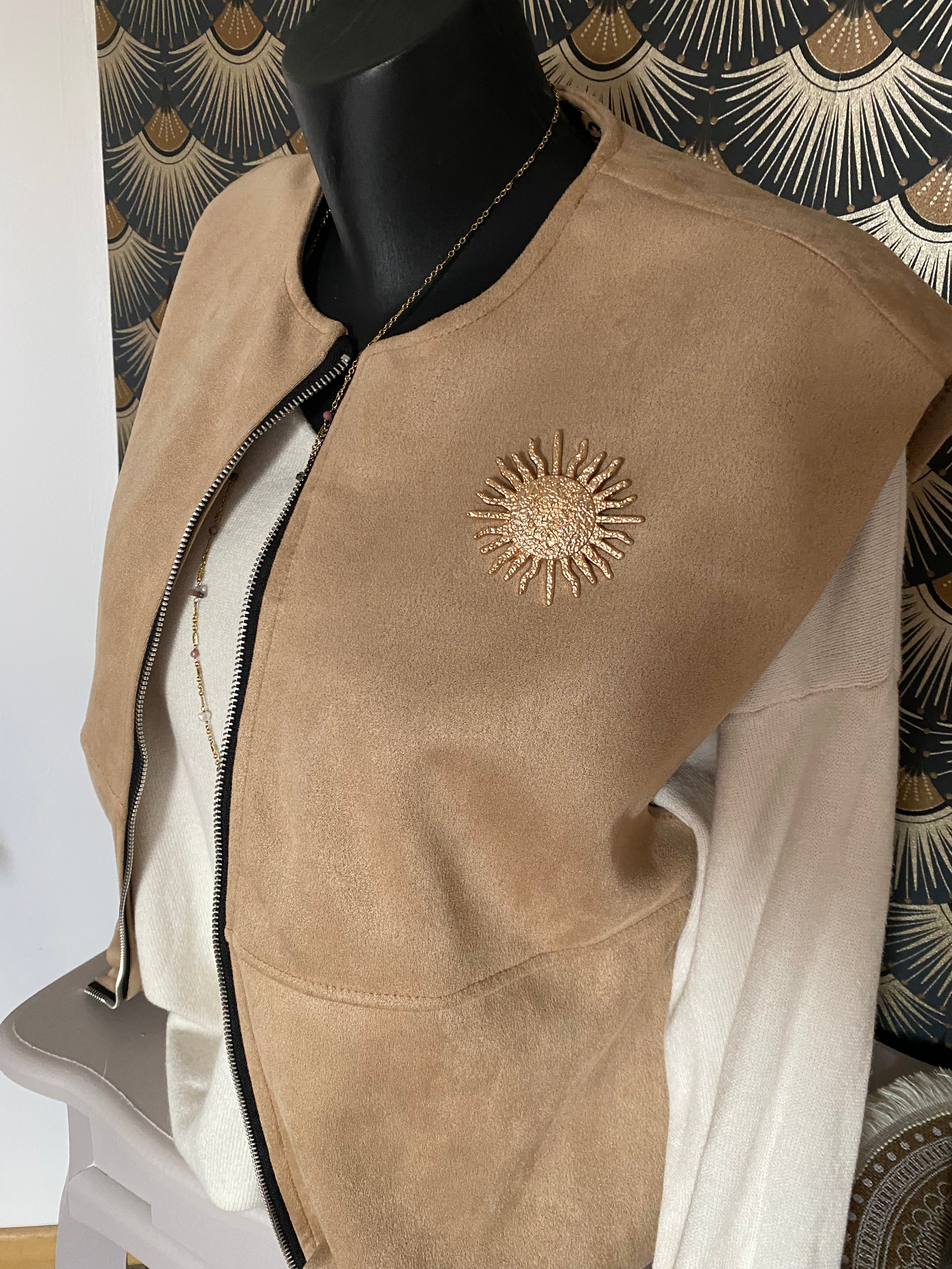 GILET ZIPE SUEDE TU36/44  BEIGE