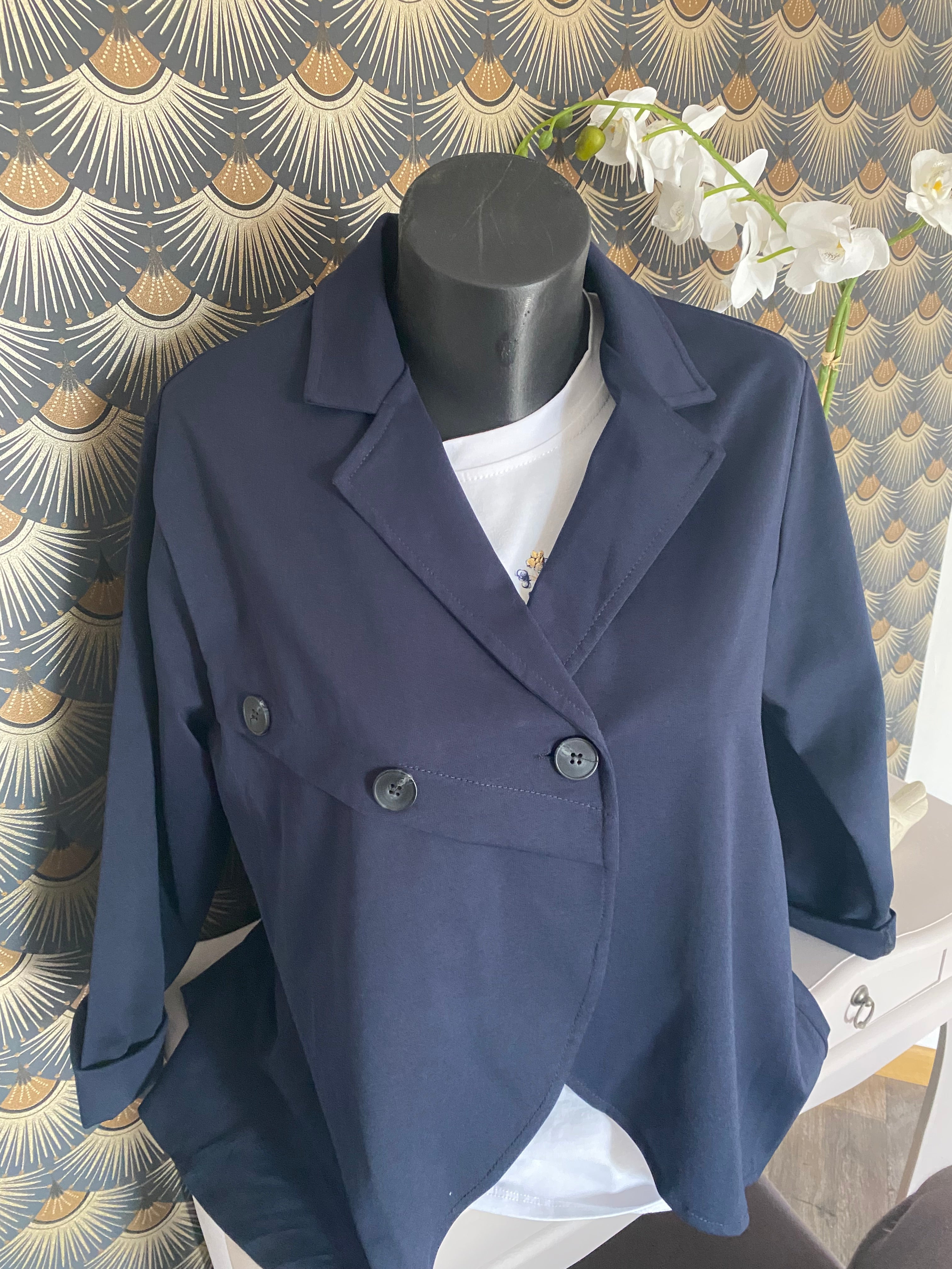 VESTE BOUTONAGE ASYMETRIQUE BLEU MARINE   TU 38/46