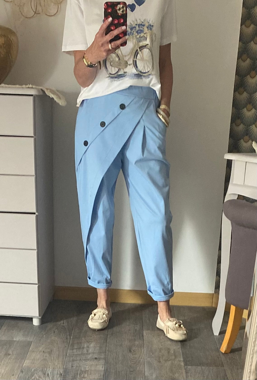 PANTALON ASYMETRIQUE BLEU CIEL  TU 38/46