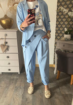 PANTALON ASYMETRIQUE BLEU CIEL  TU 38/46