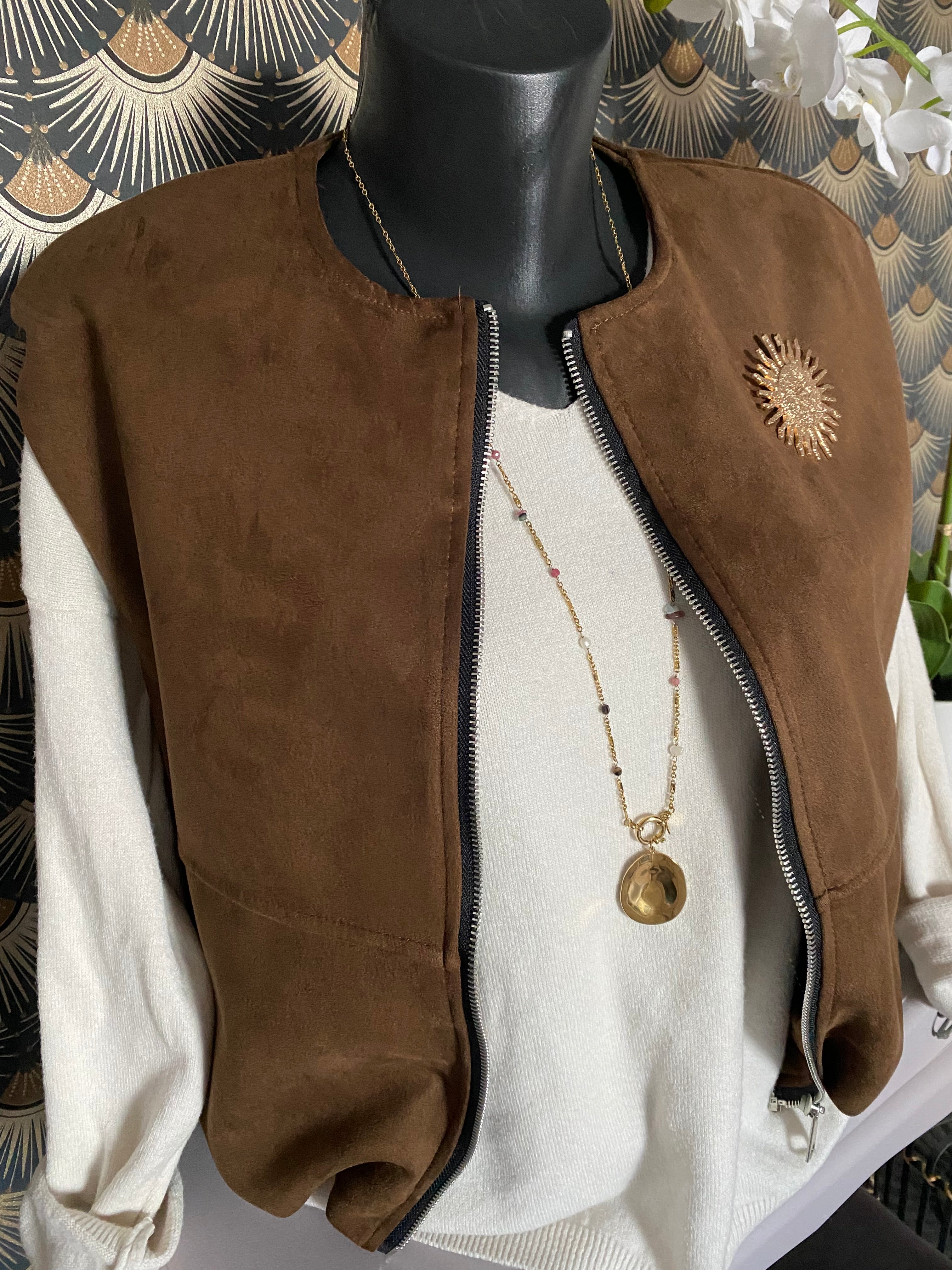 GILET ZIPE SUEDE TU36/44  CHOCO