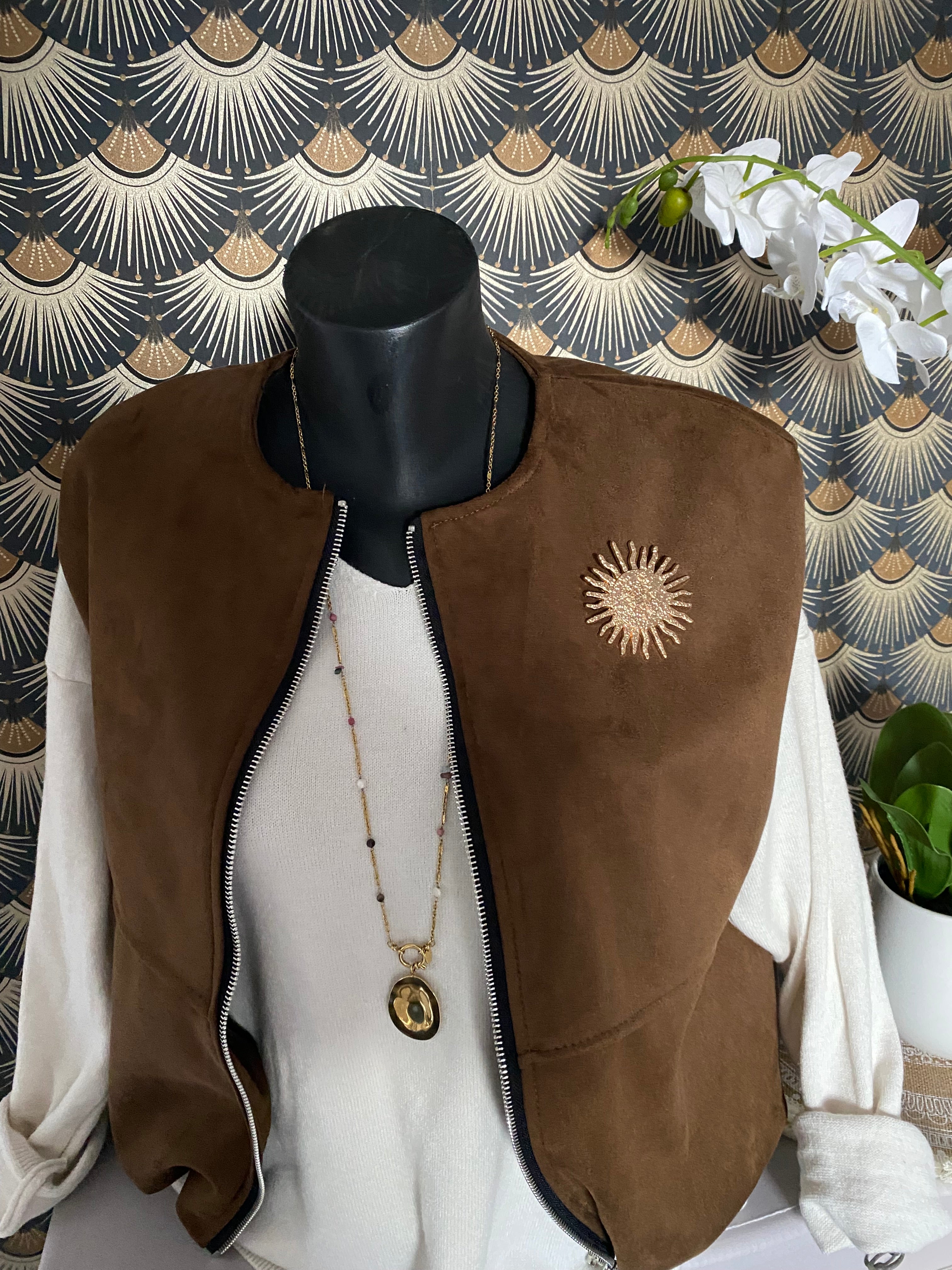 GILET ZIPE SUEDE TU36/44  CHOCO