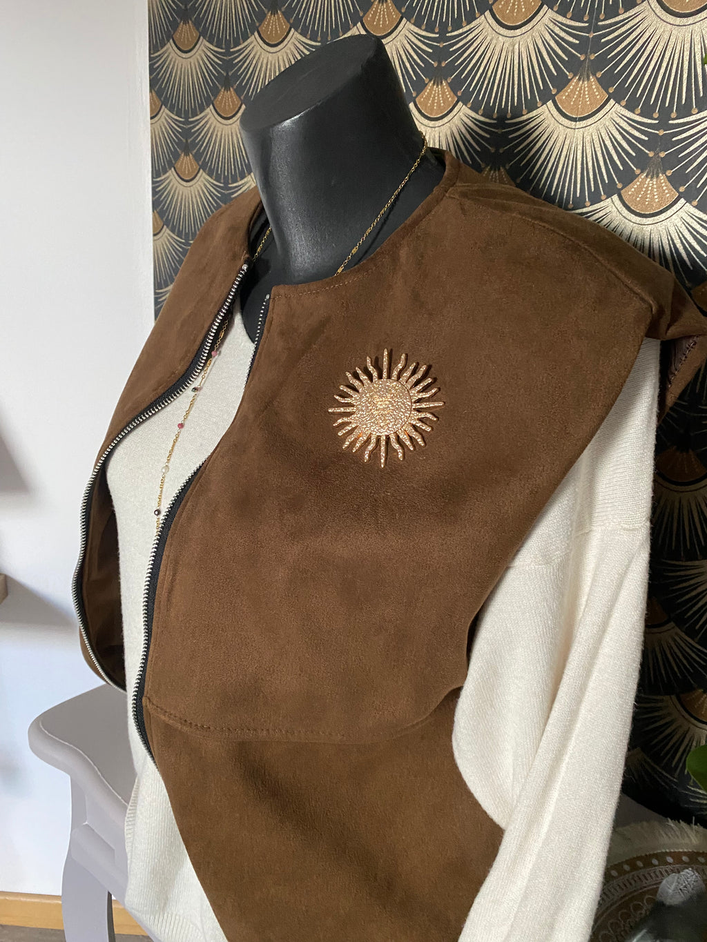 GILET ZIPE SUEDE TU36/44  CHOCO