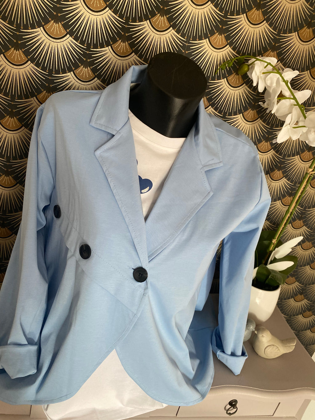 VESTE BOUTONAGE ASYMETRIQUE BLEU CIEL   TU 38/46