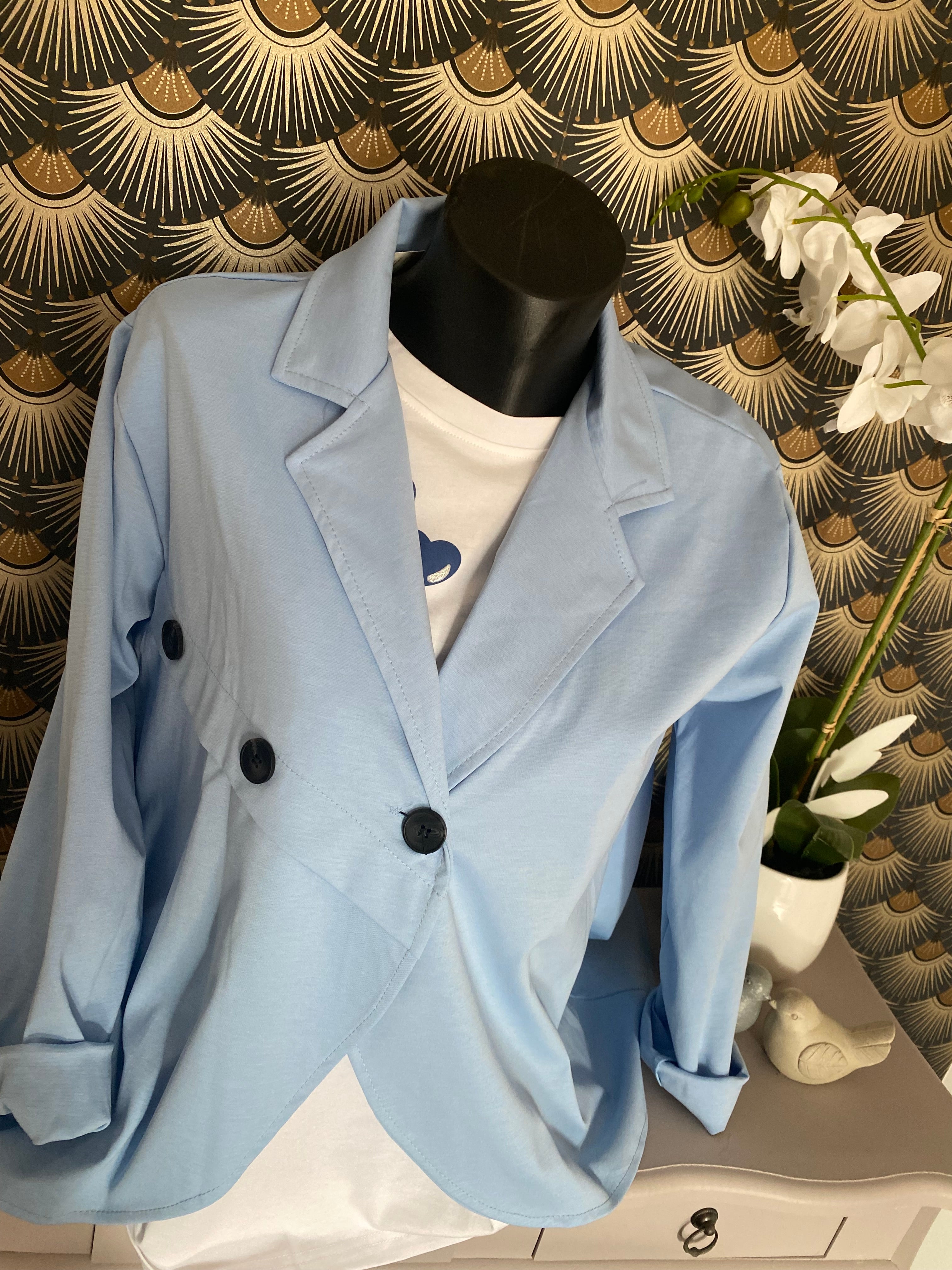 VESTE BOUTONAGE ASYMETRIQUE BLEU CIEL   TU 38/46