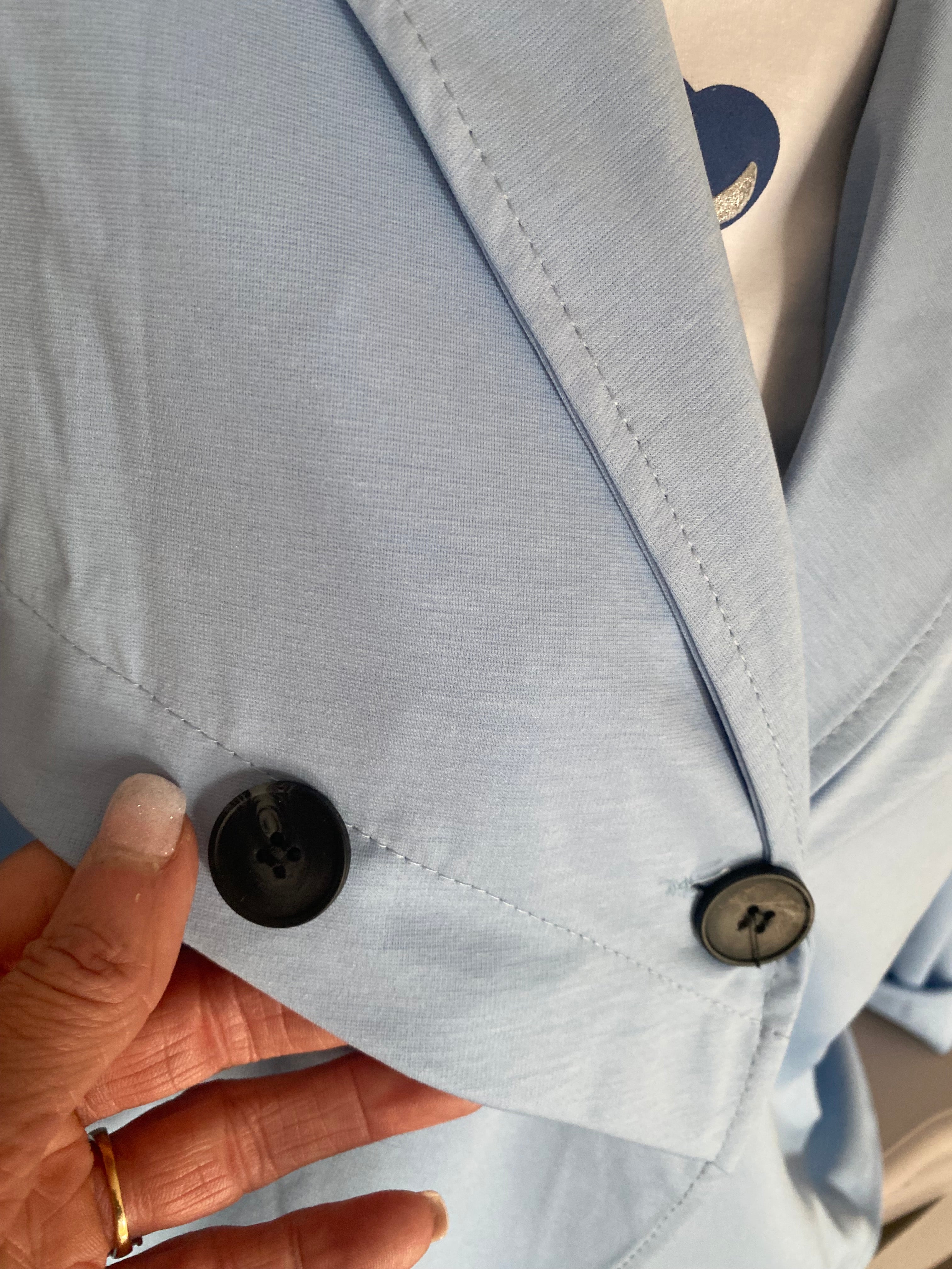VESTE BOUTONAGE ASYMETRIQUE BLEU CIEL   TU 38/46