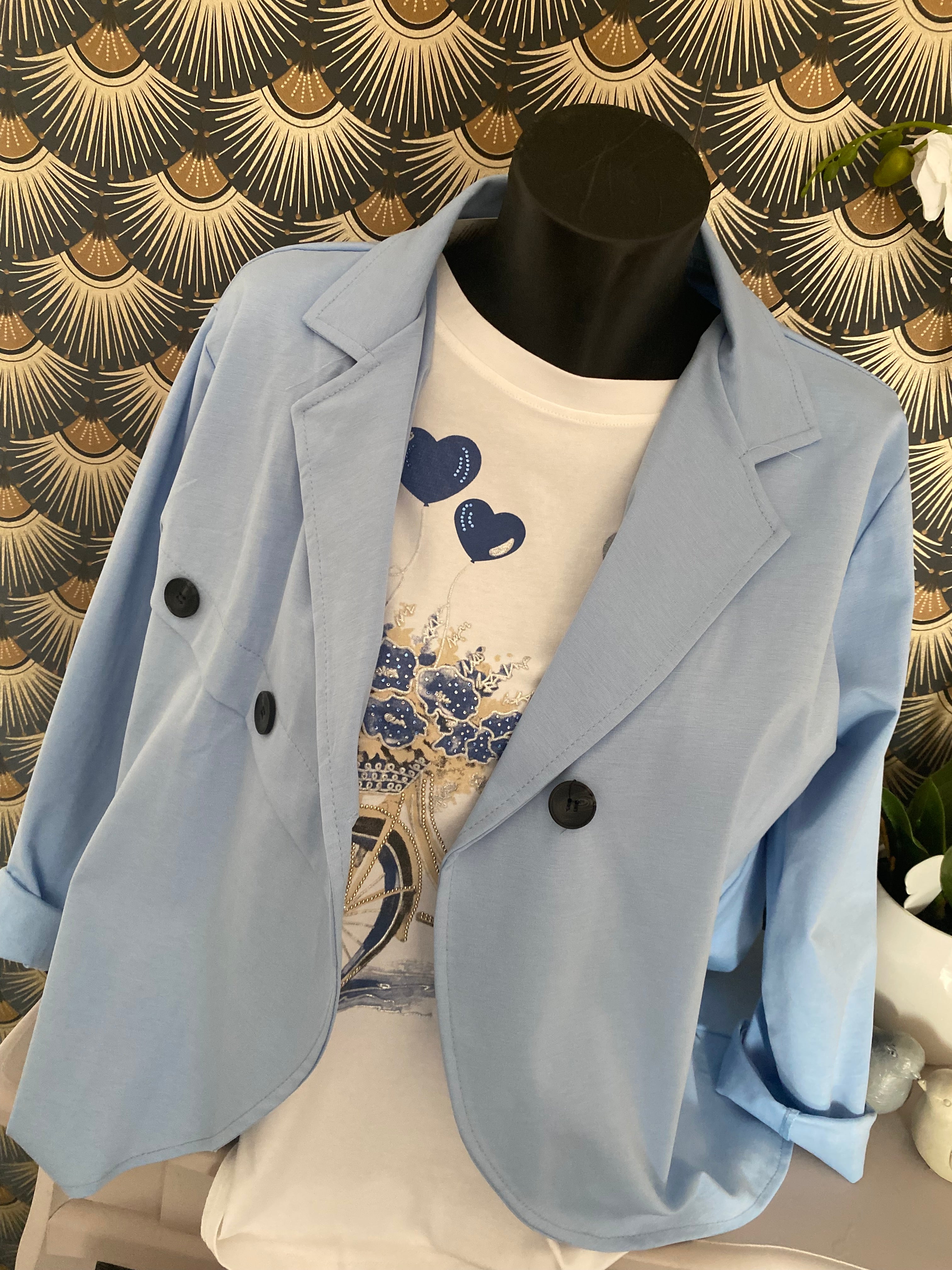 VESTE BOUTONAGE ASYMETRIQUE BLEU CIEL   TU 38/46