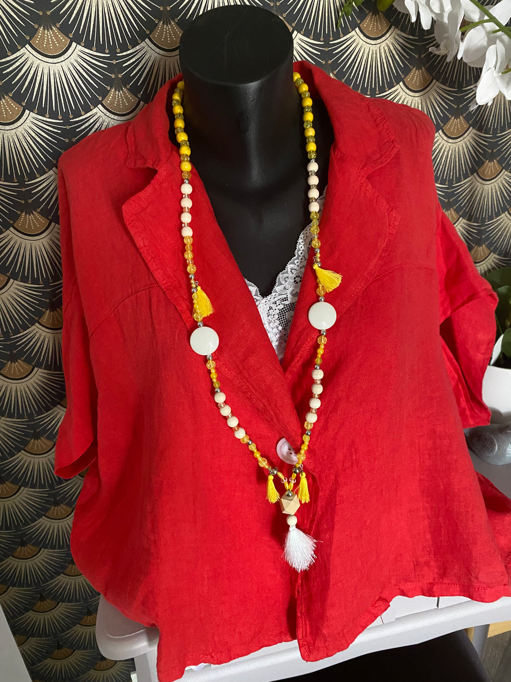 VESTE LIN ROUGE  TU36/48