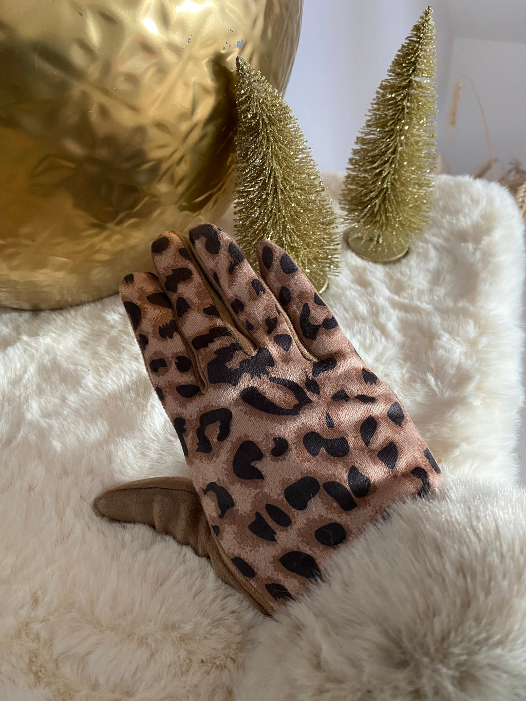 GANTS SUEDE LEOPARD CAMEL   TU
