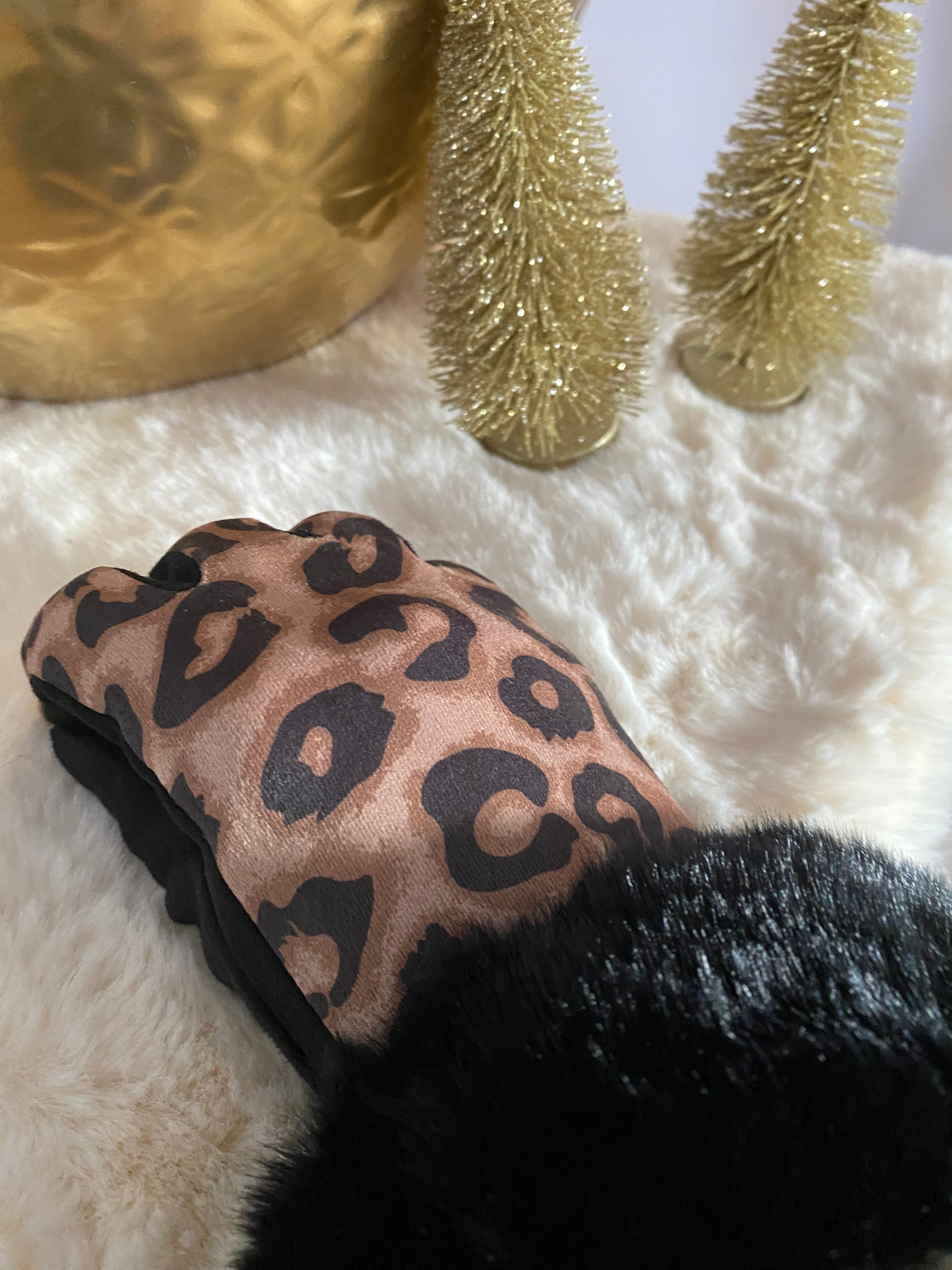 GANTS SUEDE LEOPARD NOIRS   TU