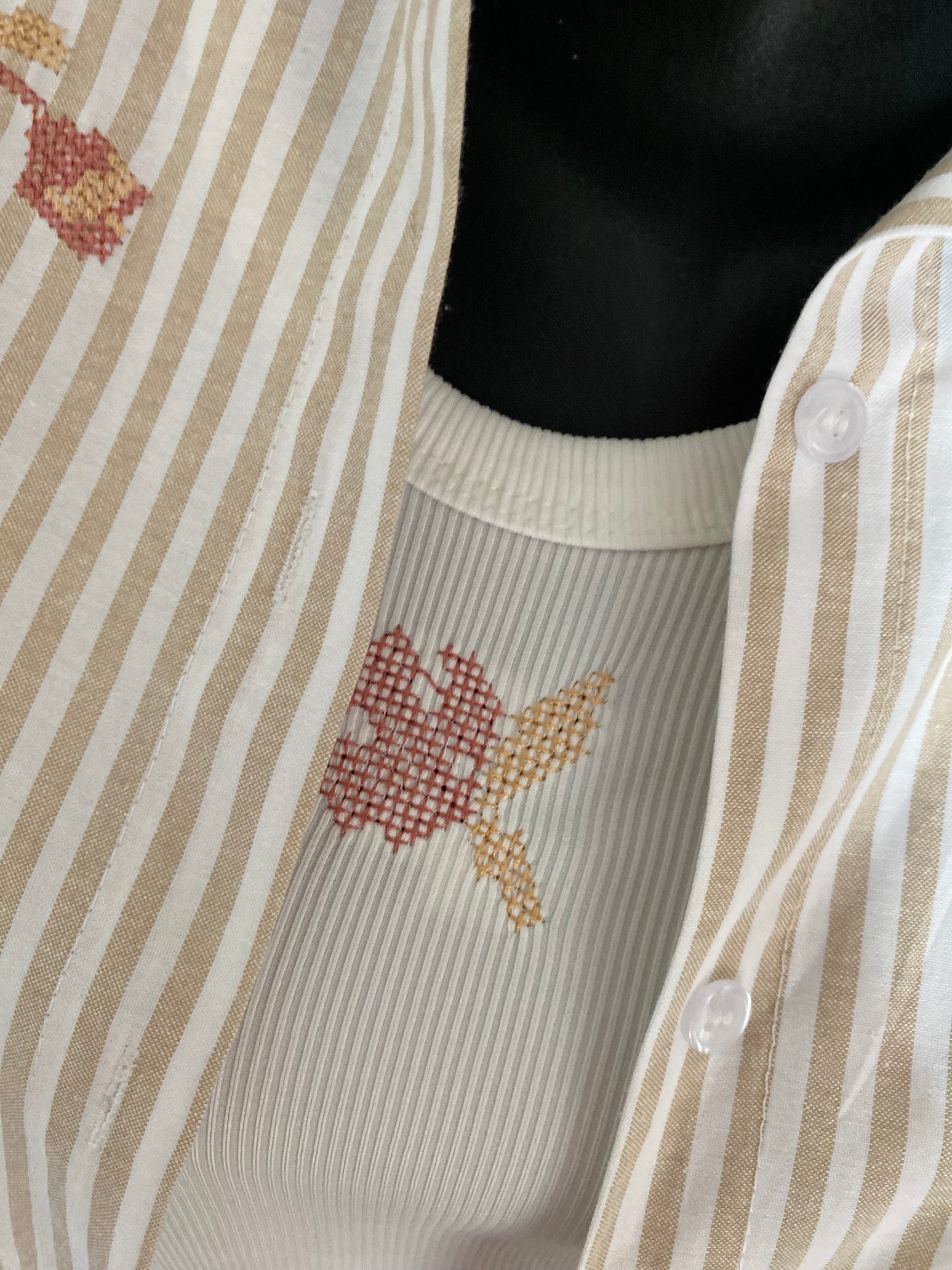 ENSEMBLE CHEMISE   BRODEE RAYEE ET DEBARDEUR  BEIGE TU 34/42