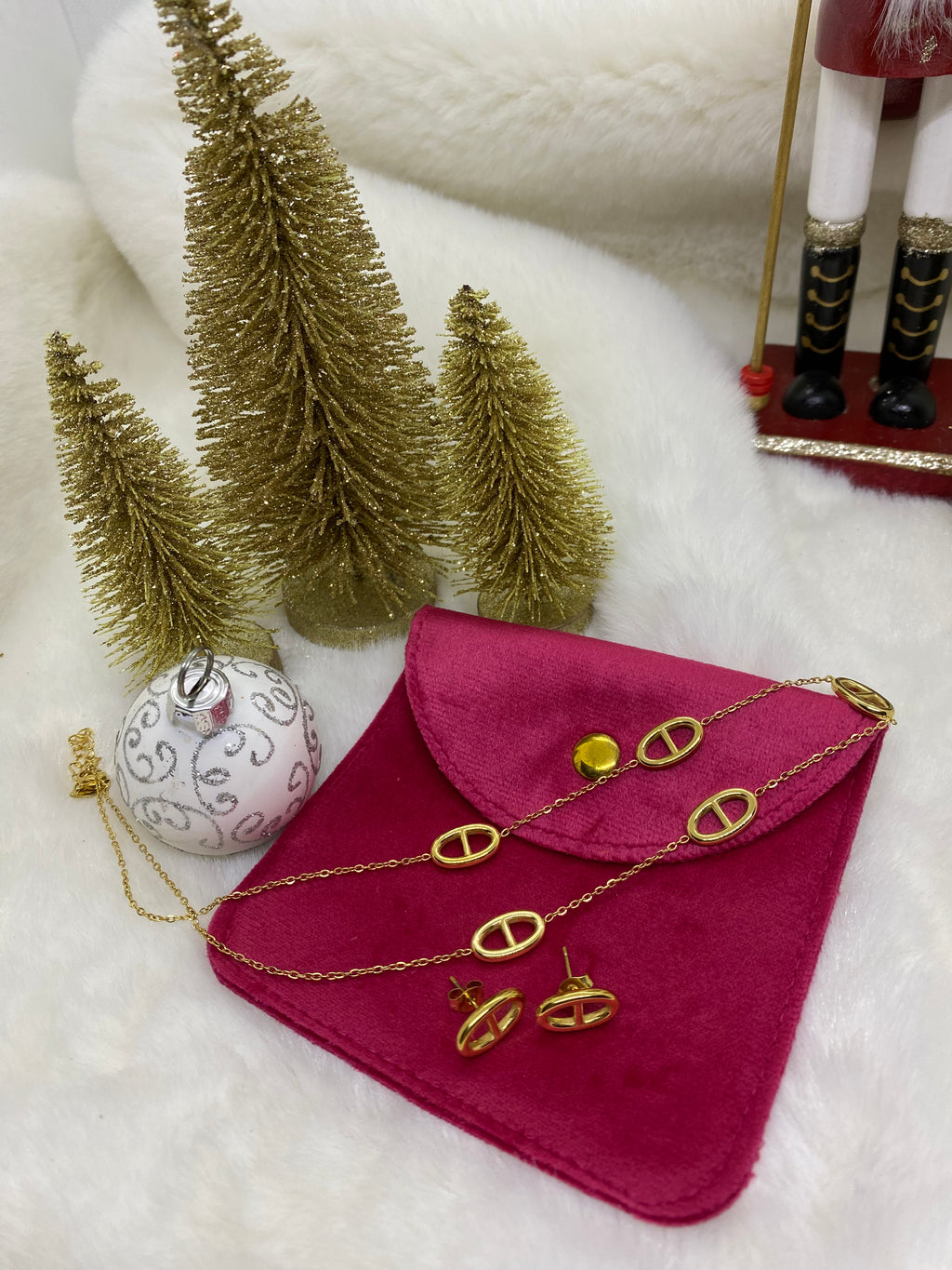 PARRURE COLLIER ET BOUCLES D' OREILLES  ACIER INOXYDABLE