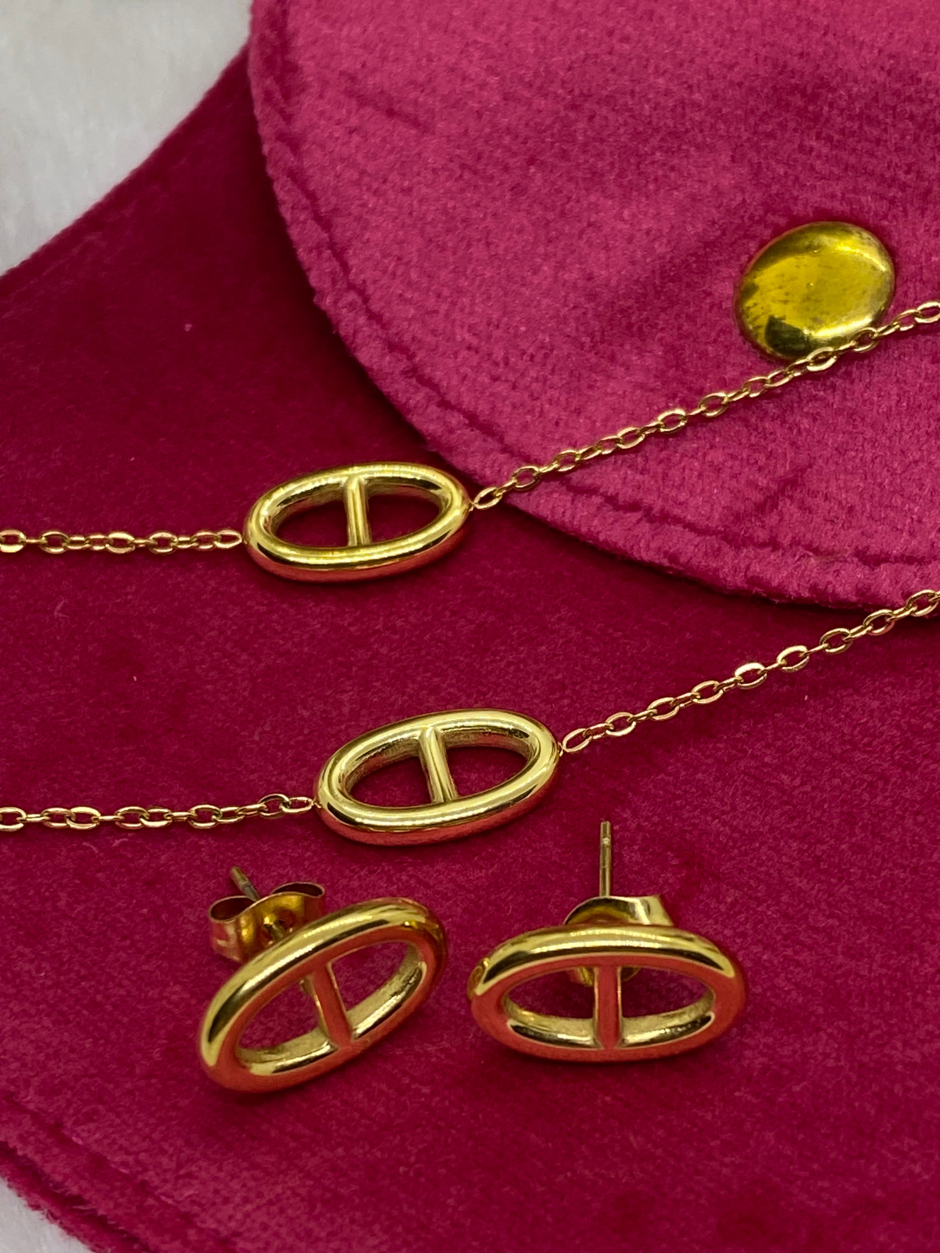 PARRURE COLLIER ET BOUCLES D' OREILLES  ACIER INOXYDABLE