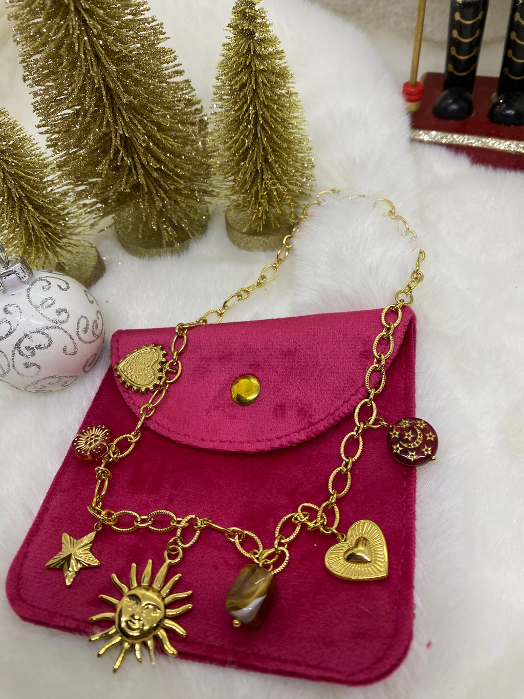 COLLIER CHARM SOLEIL ET COEUR  ACIER INOXYDABLE