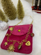 COLLIER CHARM SOLEIL ET COEUR  ACIER INOXYDABLE