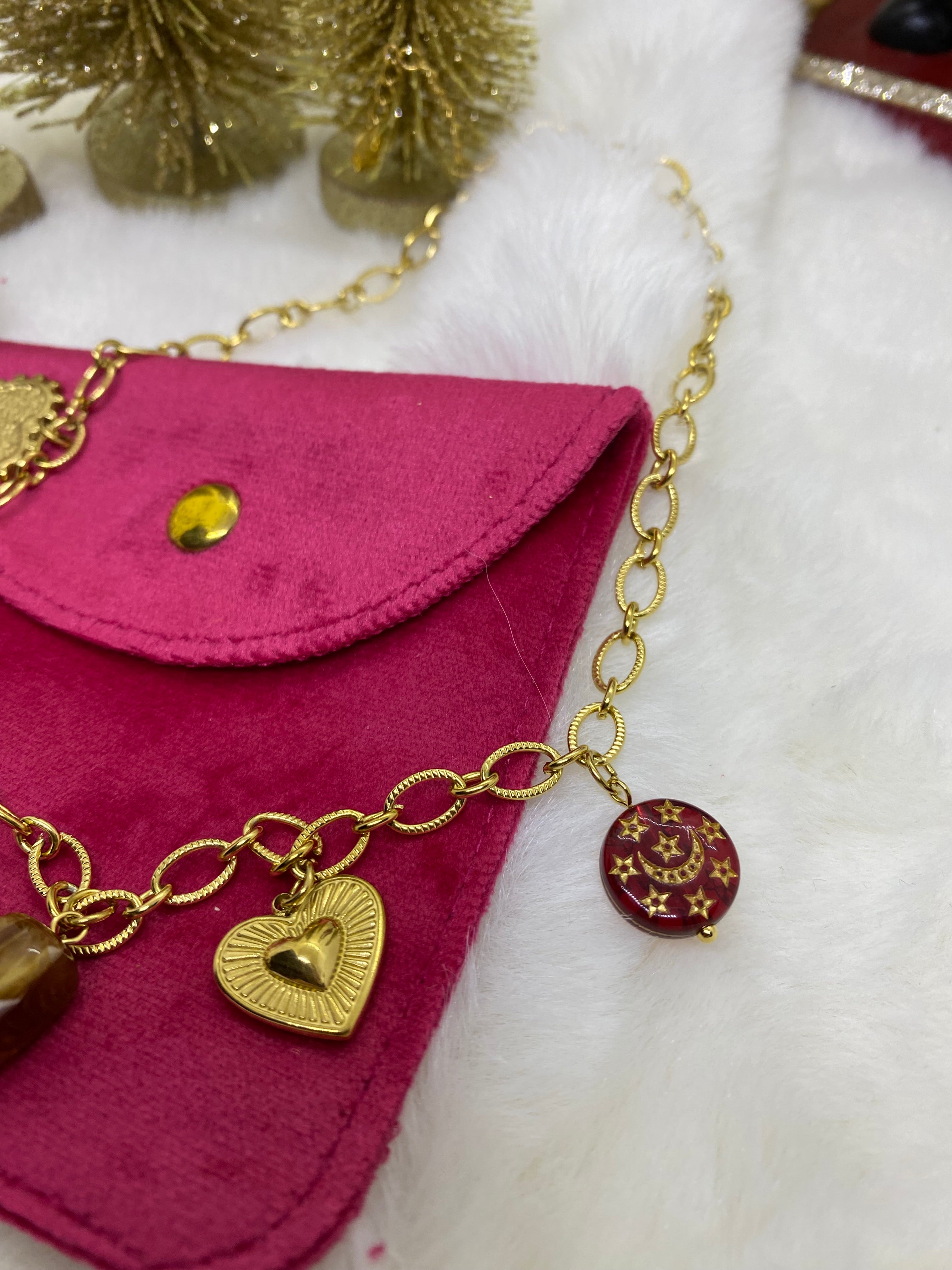 COLLIER CHARM SOLEIL ET COEUR  ACIER INOXYDABLE