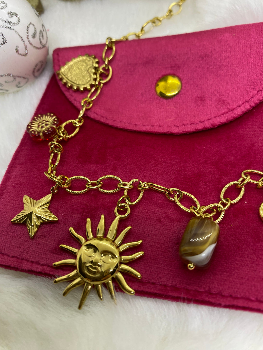 COLLIER CHARM SOLEIL ET COEUR  ACIER INOXYDABLE