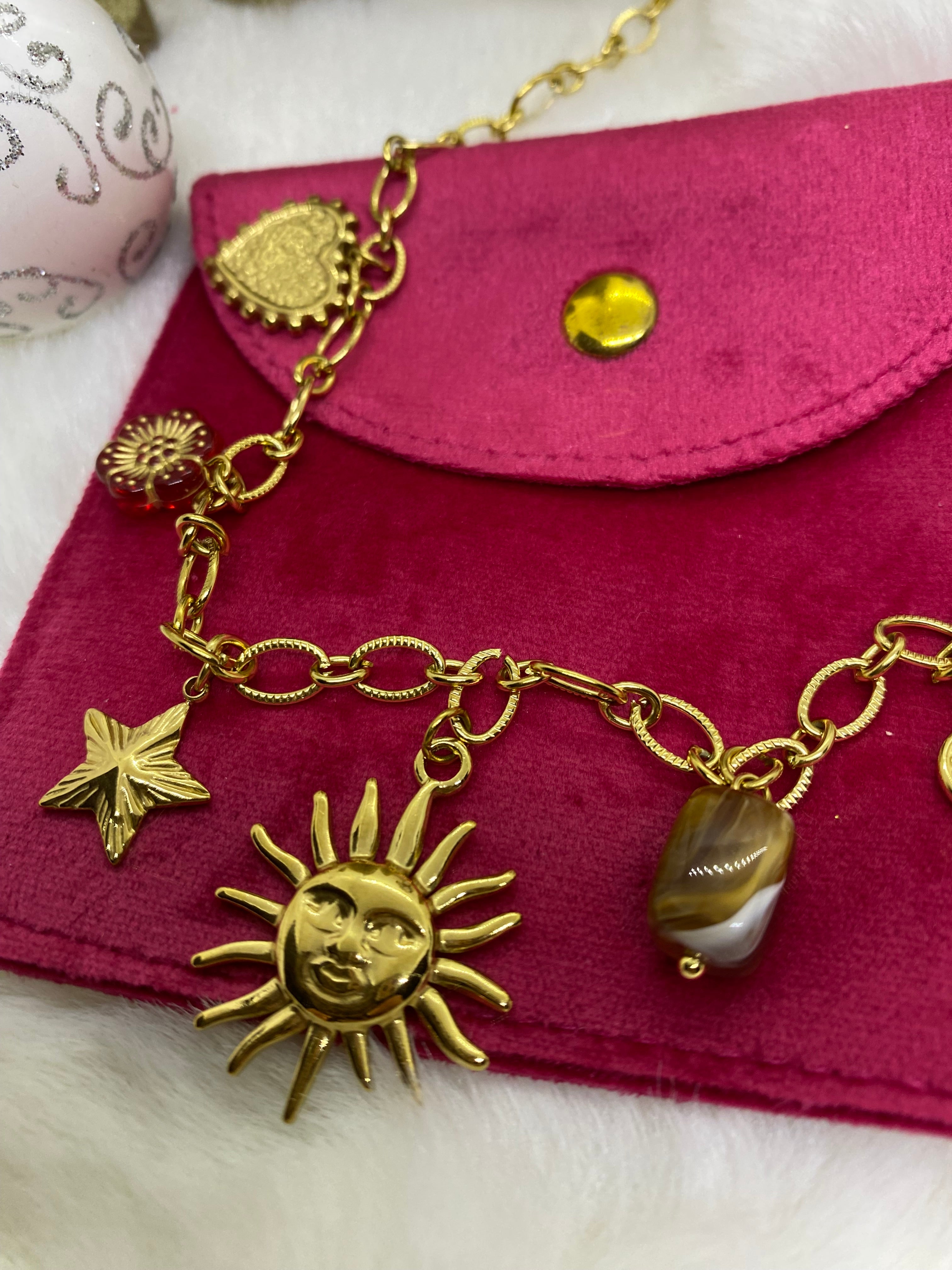 COLLIER CHARM SOLEIL ET COEUR  ACIER INOXYDABLE