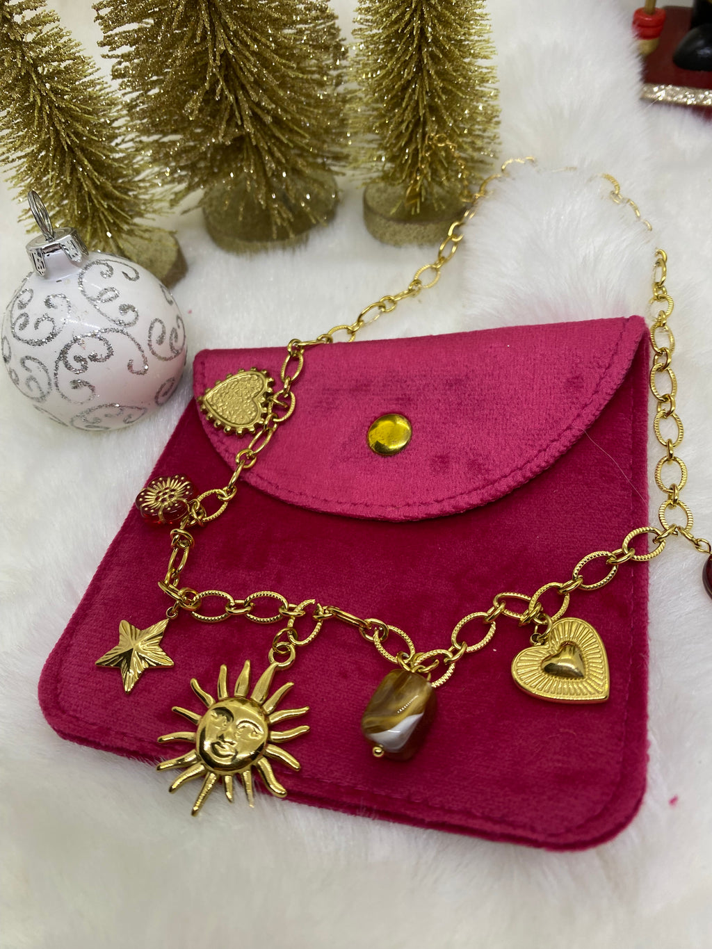 COLLIER CHARM SOLEIL ET COEUR  ACIER INOXYDABLE