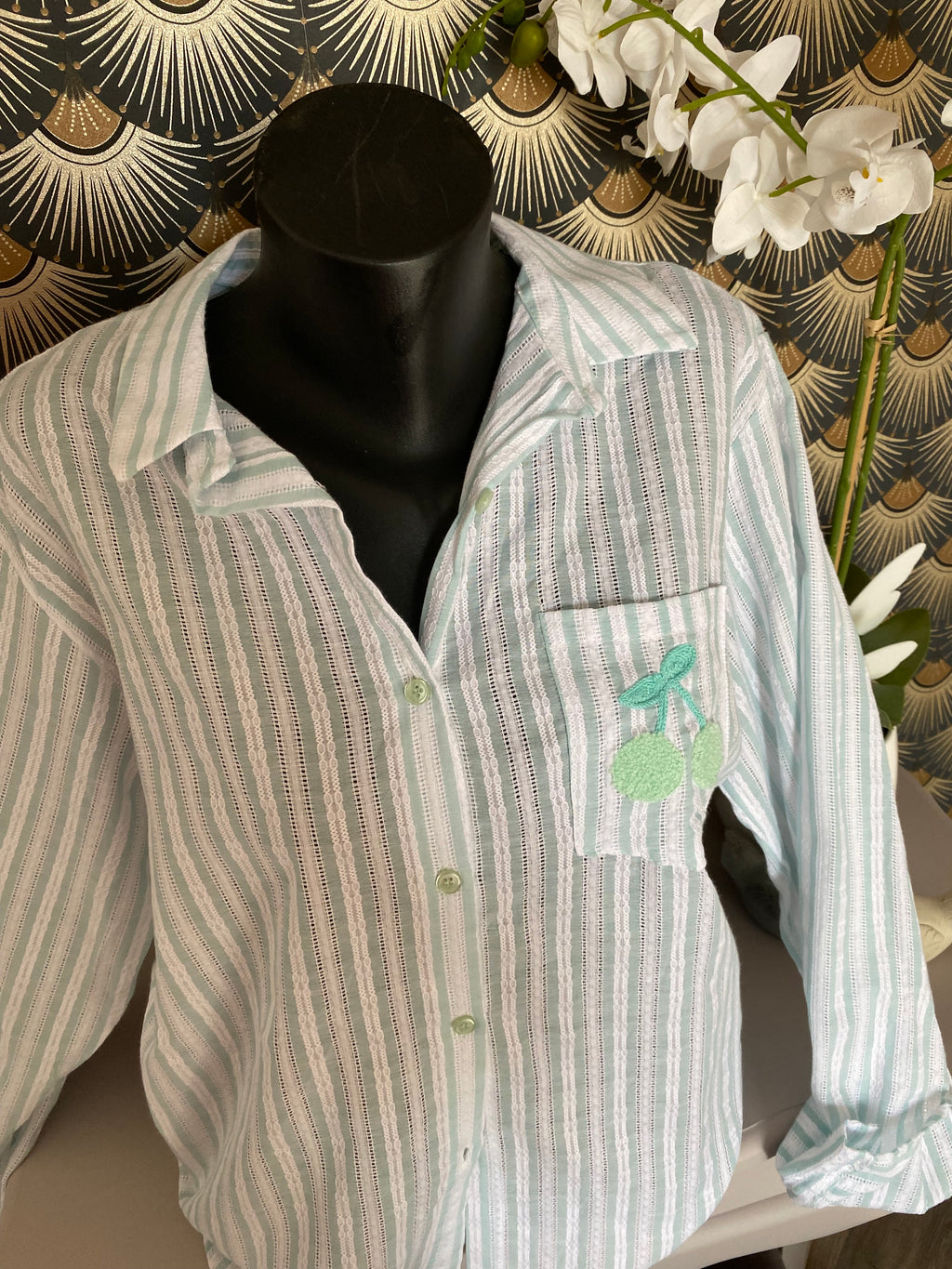 CHEMISE CERISES VERT D'EAU  TU34/40 PETIT 42