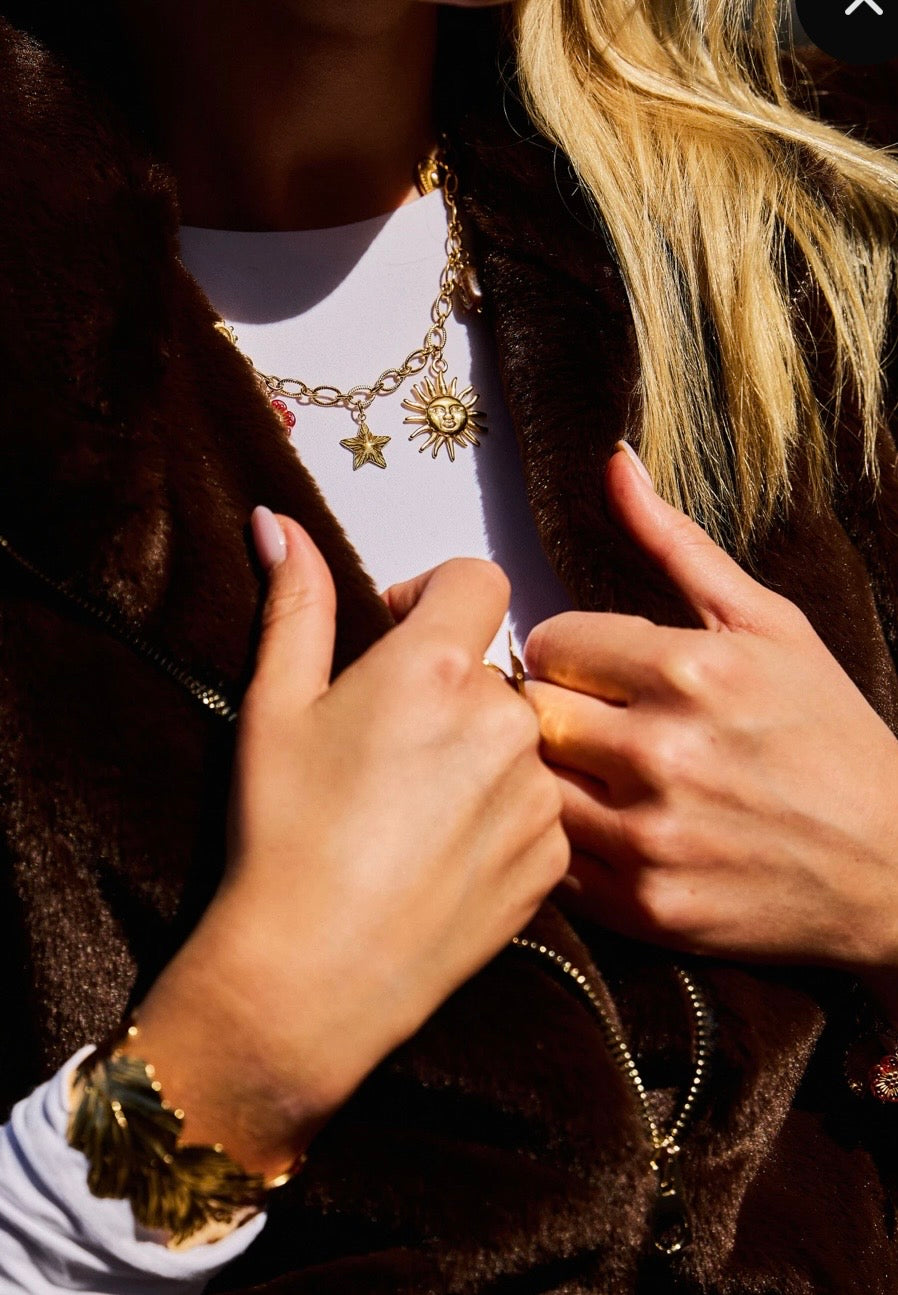 COLLIER CHARM SOLEIL ET COEUR  ACIER INOXYDABLE