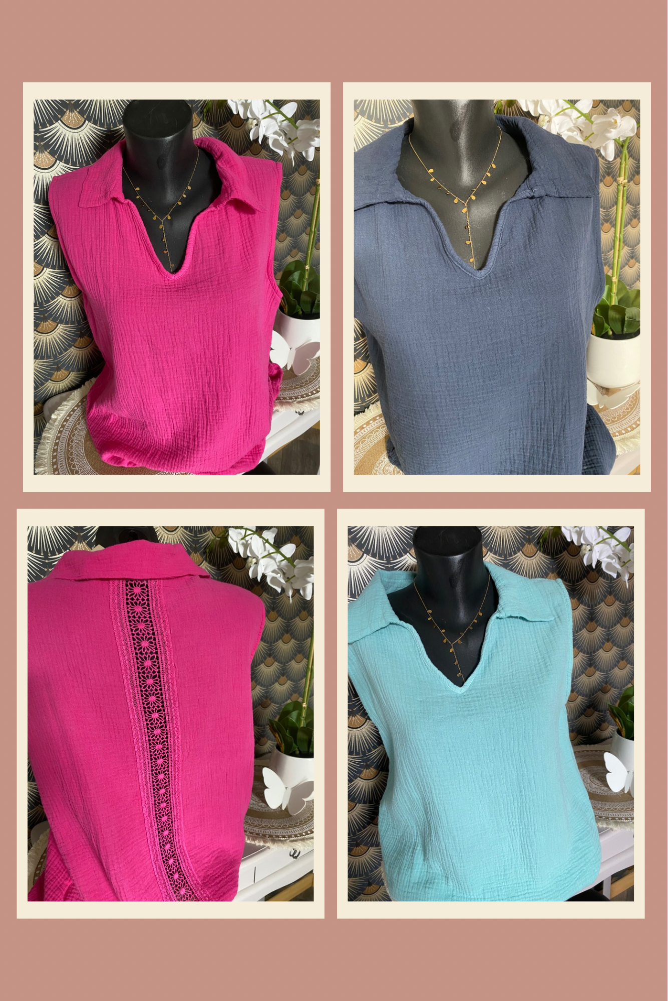 TOP PATRICIA   40/44  TROIS COLORIS( fushia , vert d'eau, bleu marine)